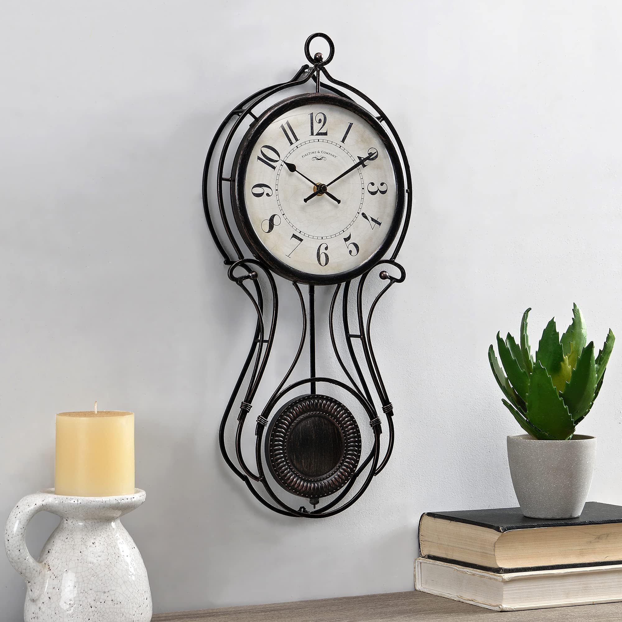 FirsTime& Co. Harwick Pendulum Wall Clock, American Crafted, Black, 9.1 x 2.36 x 20,