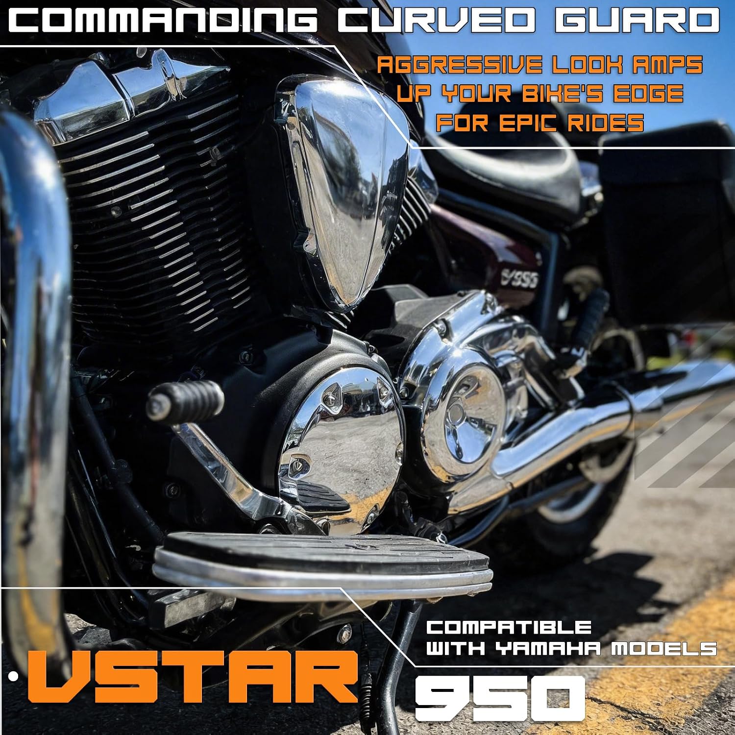Crash Bar Classic Engine Guard Highway Freeway Bar Compatible with Yamaha V-Star Vstar XVS 950 XVS950 Tourer 09-17 (Chrome)