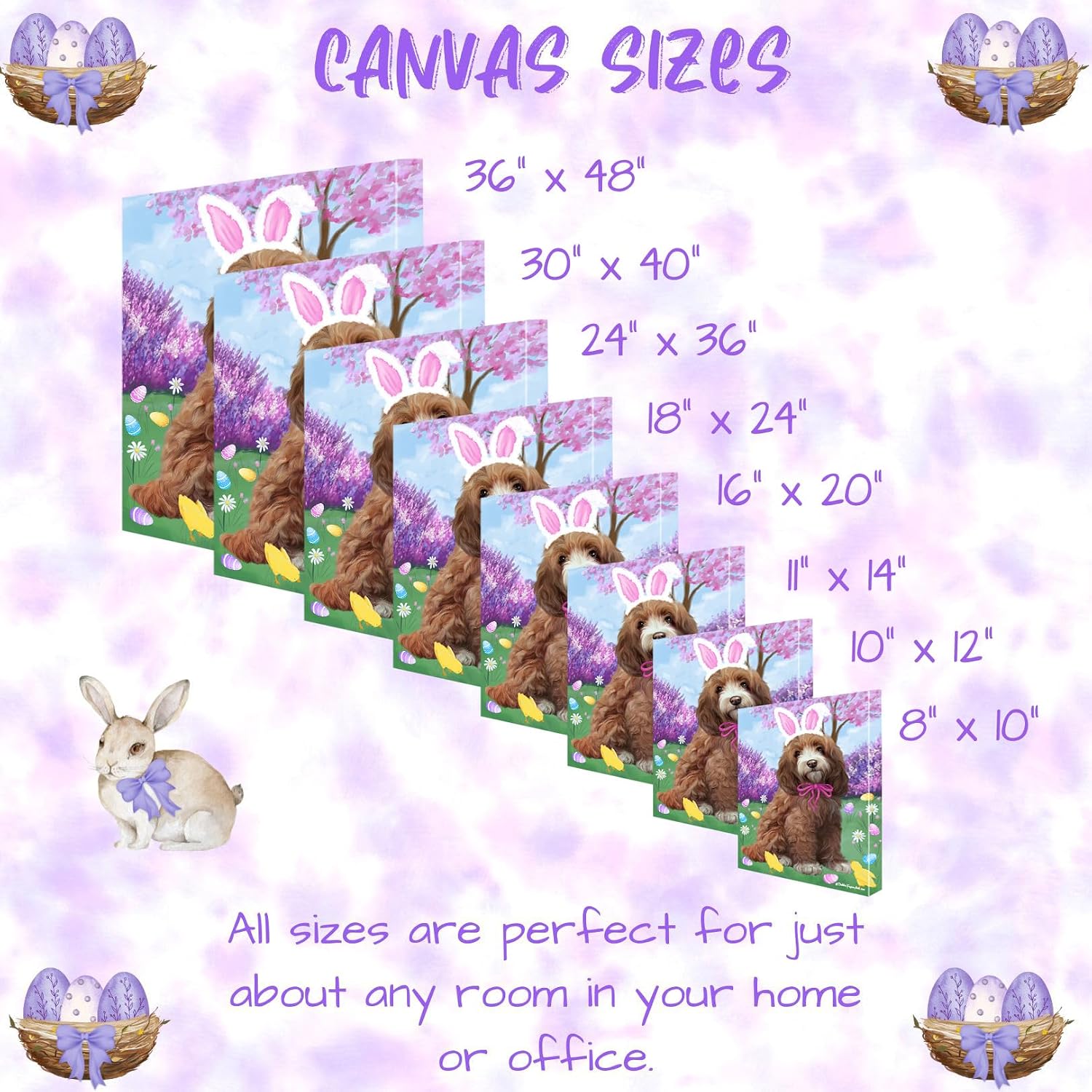 Easter with Cockapoo Dogs Canvas Wall Art - Premium Quality Ready to Hang Room Decor - White Floating Framed 16" x 24"