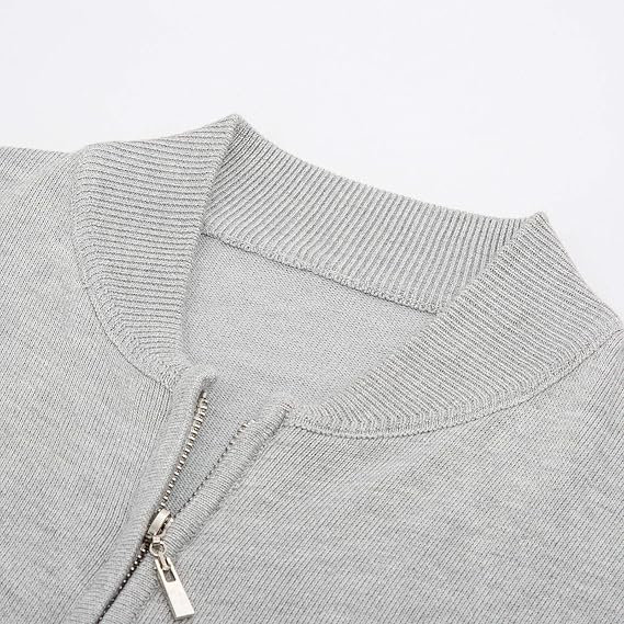 Men's Casual Full Zip Cardigan Sweater Slim Fit Stand Collar Sweater Jacket