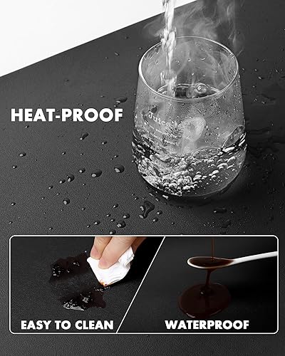 Miniatura 5 de YSAGi Almohadilla de escritorio de doble cara, 31.5 x 15.7 pulgadas, de cuero, protector de escritorio de corcho ecológico, alfombrilla de mouse