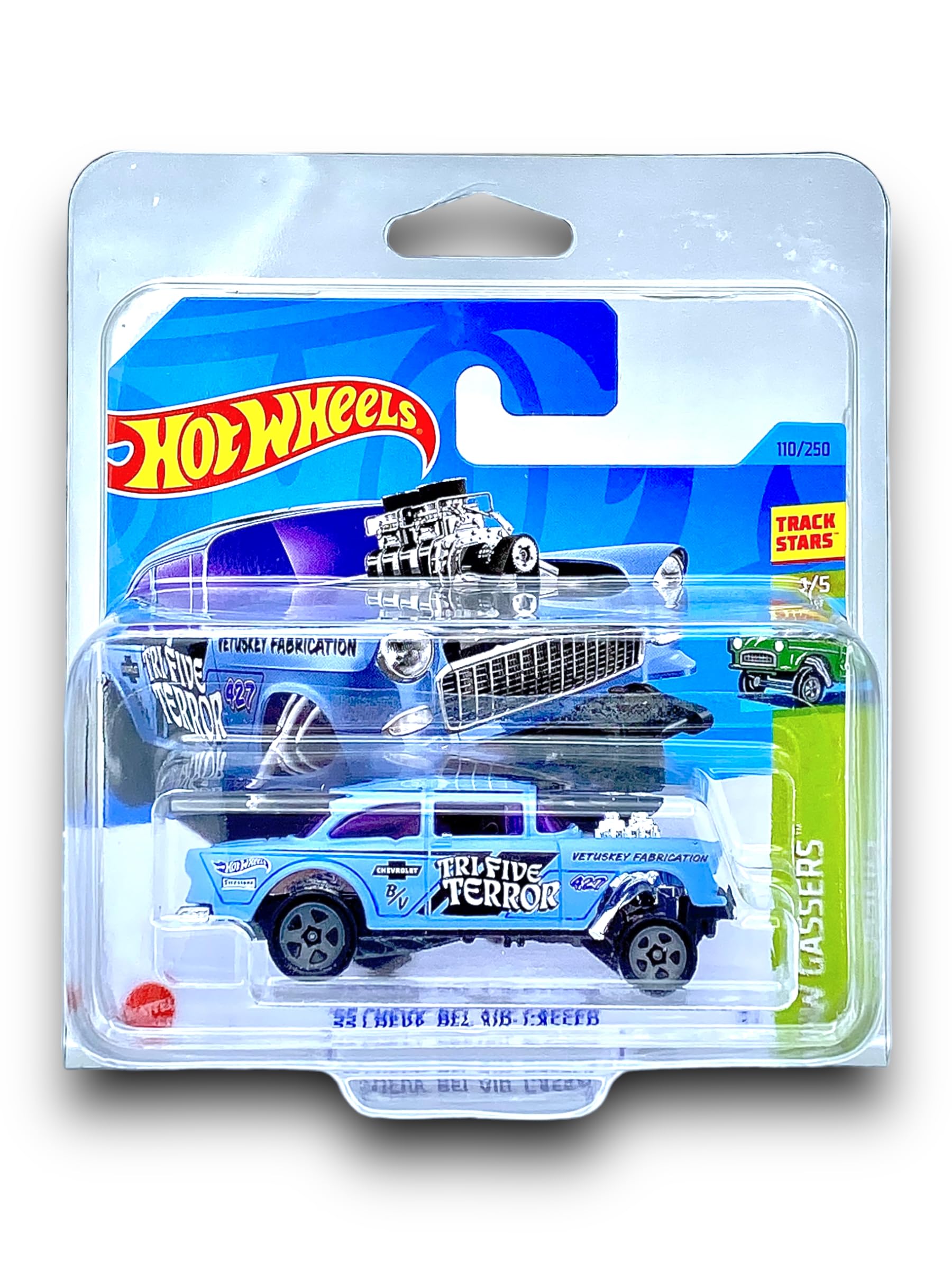 Hot Wheels '55 Chevy Bel Air Gasser (Light Blue) 1/5 HW Gassers - 2023-110/250 (Short Card) - COMES IN A KLAS CAR KEEPER PROTECTIVE COLLECTORS CASE - HKK26