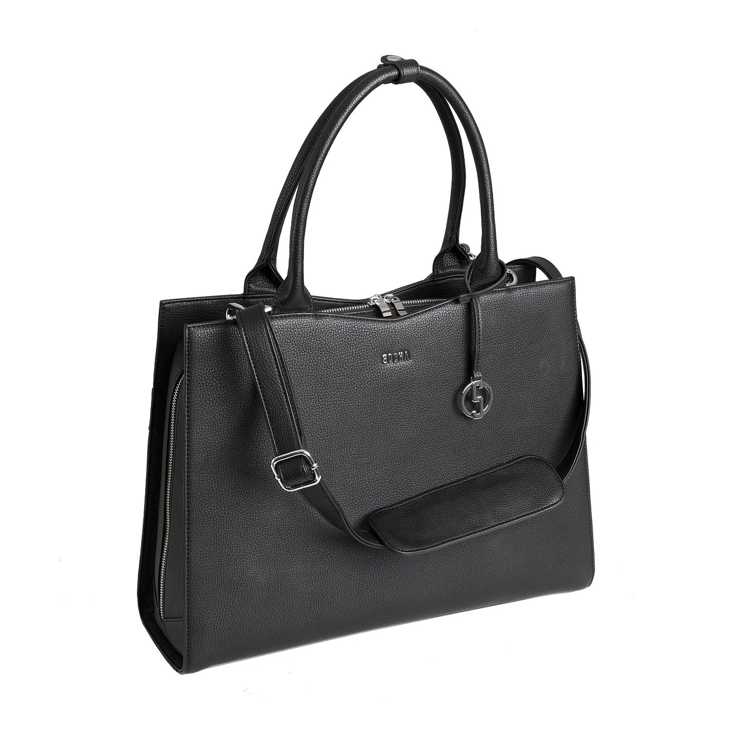 Socha Laptoptasche Damen/Businesstasche Frauen/Aktentasche mit Tragegurt - Elegant - Extra leichte Synthetik - Straight Line Black - 15.6 Zoll Schwarz