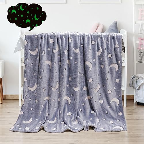 Tupmnbry Manta que brilla en la oscuridad, divertida manta espacial, luna y galaxia, súper suave, manta de forro polar, manta luminosa, regalo de