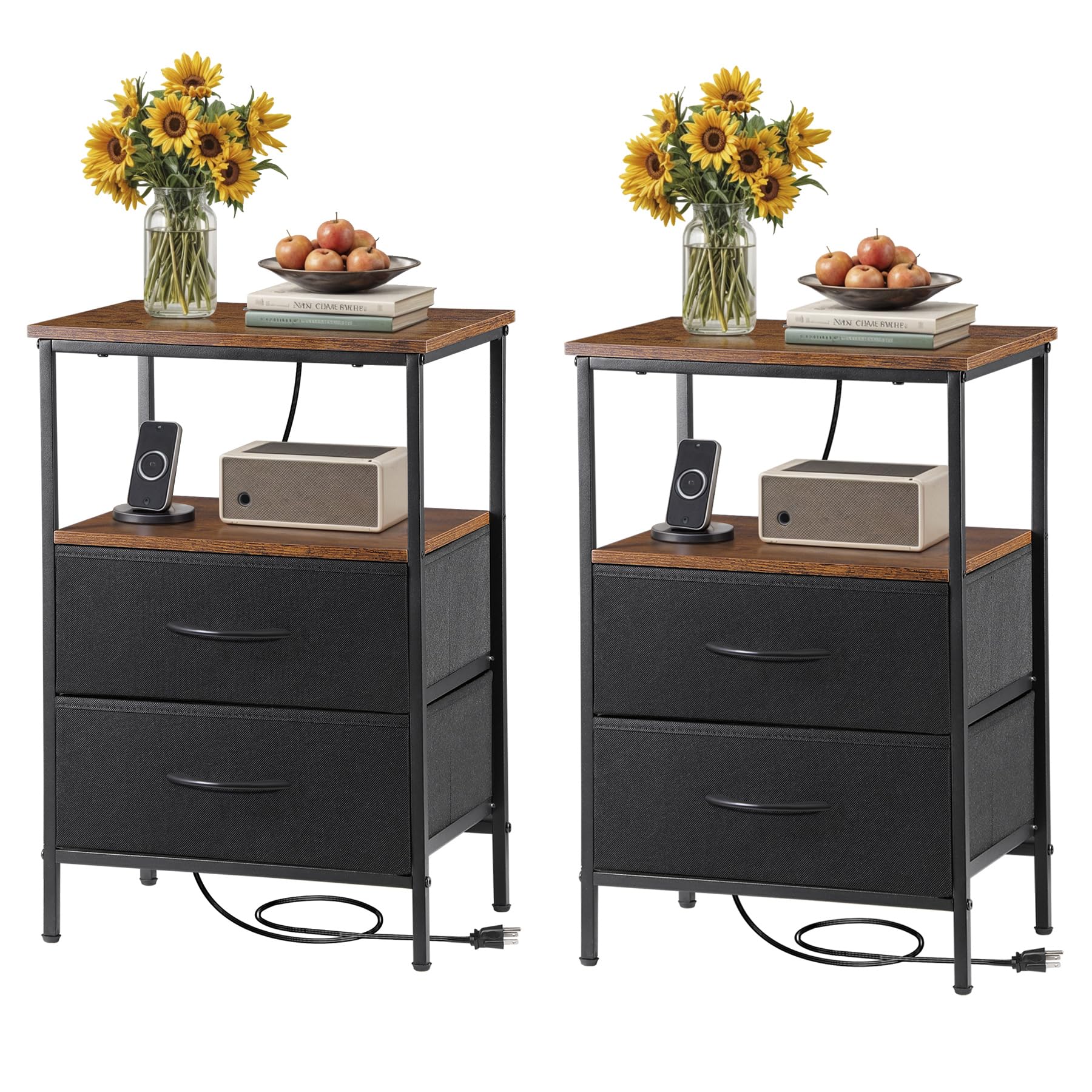 Amazon.com: ZENY Nightstand with Charging Station, Night Stand with ...