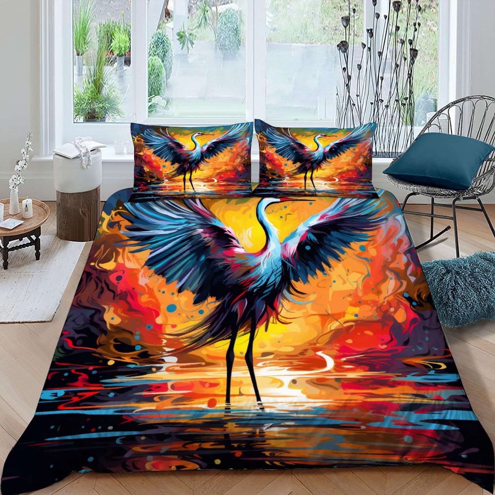 Housse de couette King 220x240 cm Red-Crowned Crane avec 2 taies d'oreiller