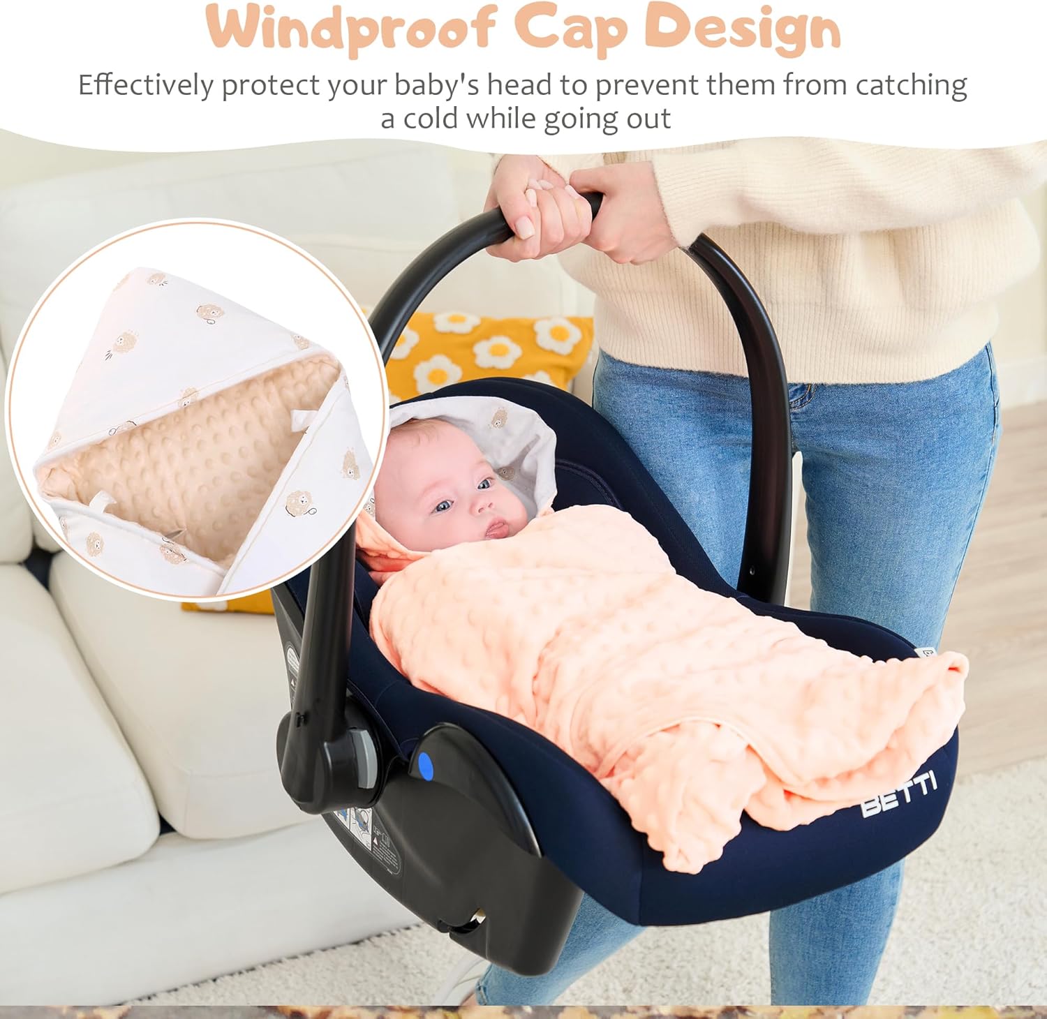 Winter Car Seat Blanket for Babies, TOG 3.5 Warm Minky Dot Carseat Swaddle Blankets for Infants Newborn, Universal Fit for Baby Car Seat, Sheep, 35.4"x35.4"