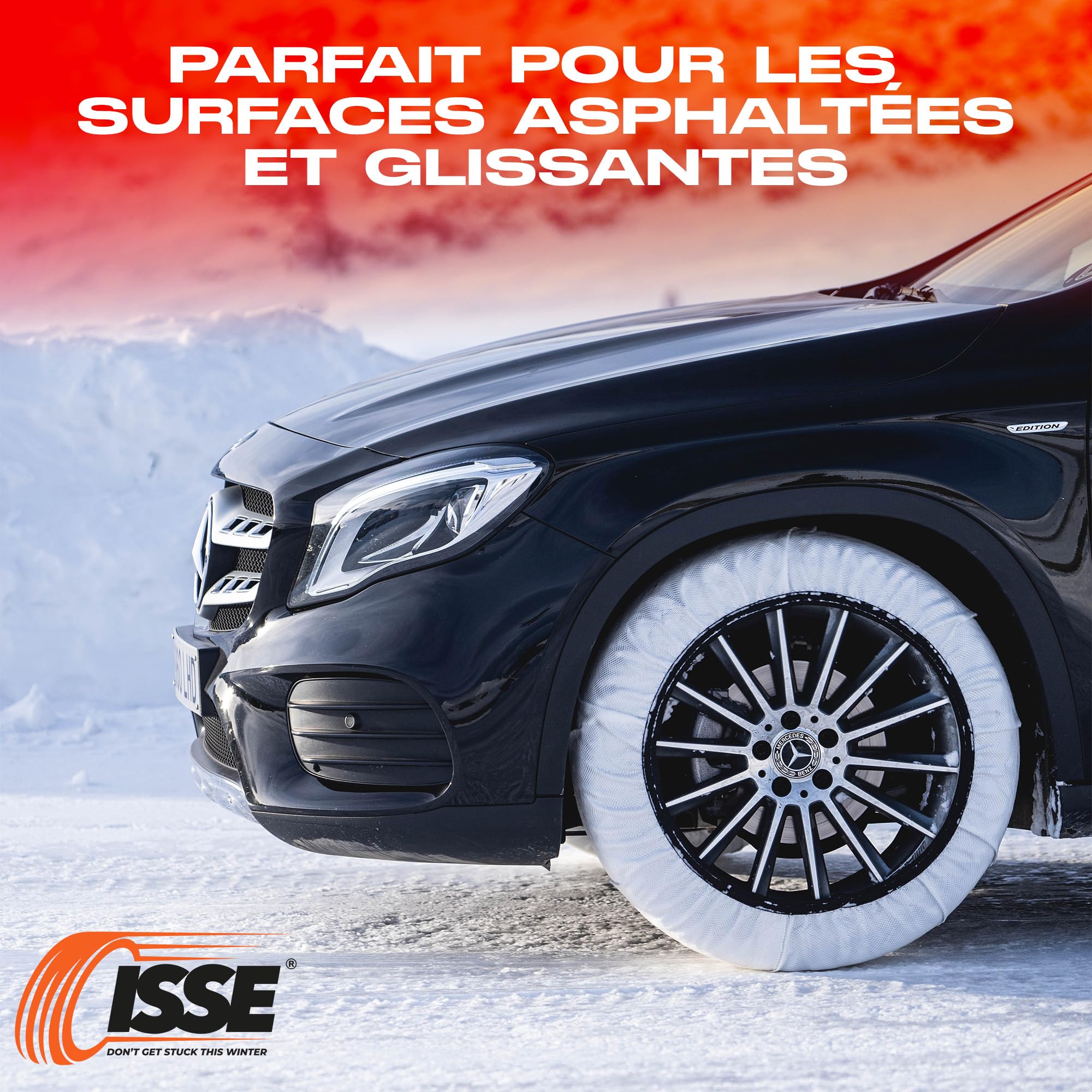 ISSE Jeu de 2 chaînes à neige en textile pour voiture ISSE Super Taille 66