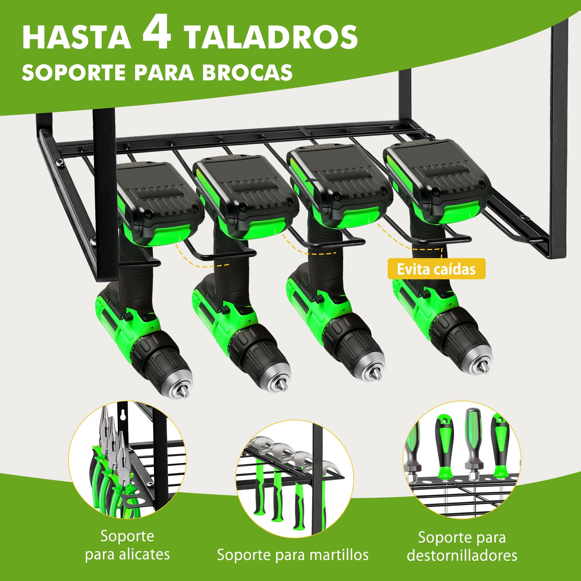 Mimoke Estantería de Pared para Herramientas - Organizador de para Herramientas Eléctricas y Taladros para Garaje y Taller (4 niveles)