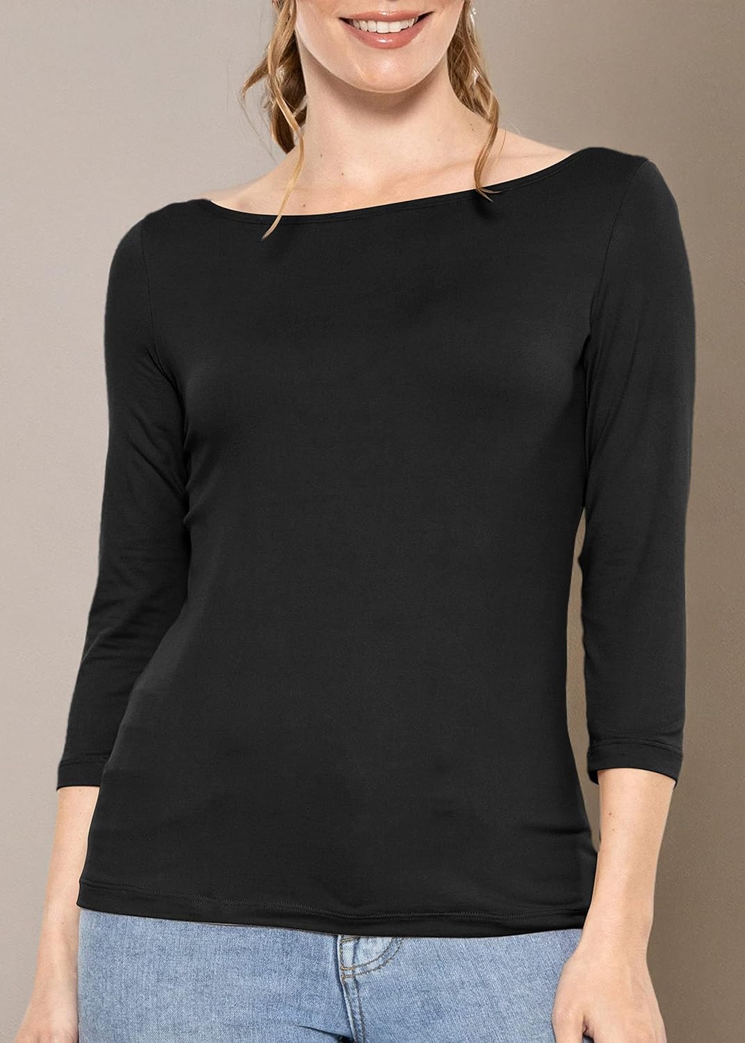 STRETCH IS COMFORT Women's and Plus Oh So Soft ¾ and Long Sleeve Boat Neck Top - Image 7