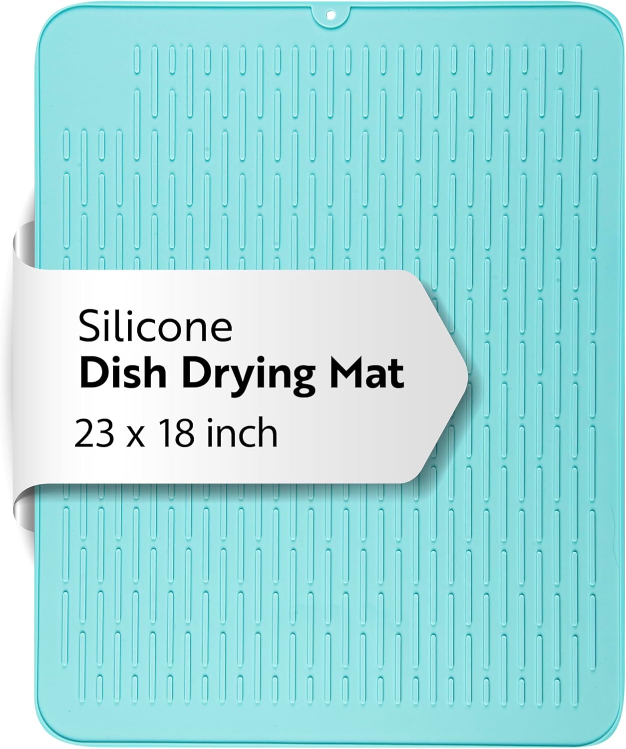 Restaurantware Silicone Drying Mat 1 Count 23 x 18 Inches Heat-Resistant Non-Slip Turquoise Kitchen Dish Mat, Waterproof Ribbed Dishwasher-Friendly for Cookware