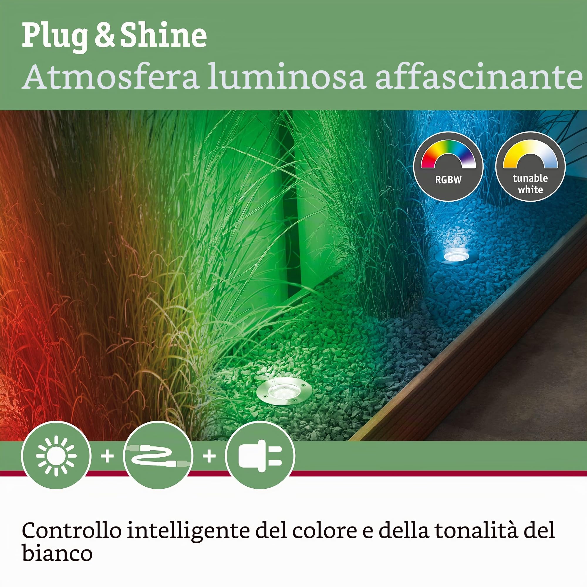 Paulmann 94274 Plug & Shine LED apparecchio per esterni ZigBee incl. 1 apparecchio da incasso a pavimento RGBW dimmerabile da 3,6 Watt IP65 argentato illuminazione da giardino bianco caldo 3000 K