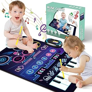 Musical Mat Baby Toys for 1 Year Old Boys, BAIAI 2 in 1 Keyboard & Drum Mat with 2 Sticks Learning Piano Mat Educational Music Toys for Toddlers Age 1 2 3 Year Old Boys Girls Christmas Birthday Gifts