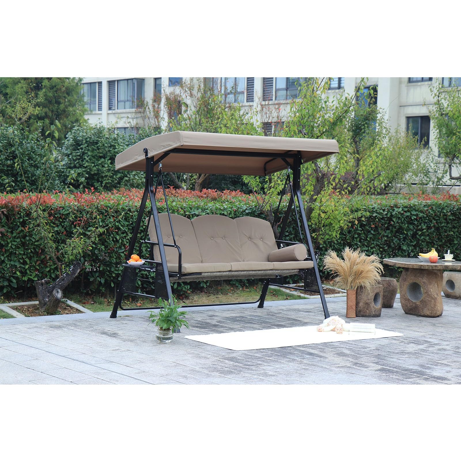 Techo de Repuesto para balancín de jardín, Cubierta de Hamaca al Aire Libre, Tela de poliéster Impermeable para 2 sillas de 3 plazas(Khaki,78 x 46in/198 x118cm)