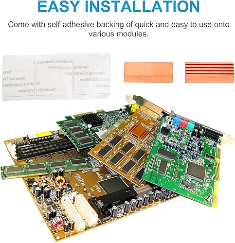 Miniatura 3 de uxcell 8 piezas MC-200 disipador de calor de cobre, conjunto de chips IC de memoria autoadhesivos, disipador de calor para DDR VGA, 0.866 in x 0.315
