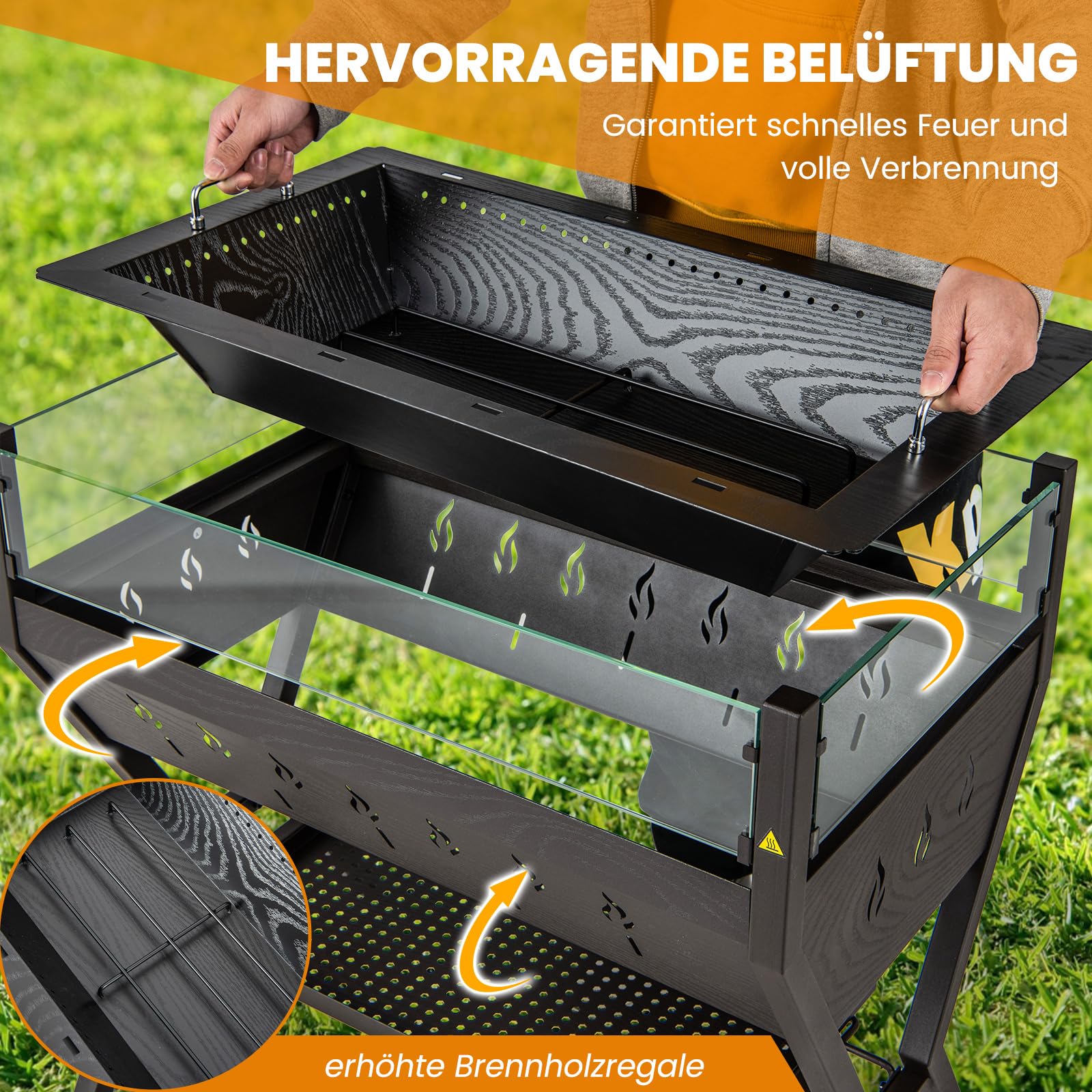 COSTWAY Grill na węgiel drzewny z ochroną przed wiatrem, regały na przyprawy i półka, grill kempingowy, powierzchnia grillowania ze stali nierdzewnej, grill z rękawiczkami do gotowania, na kemping