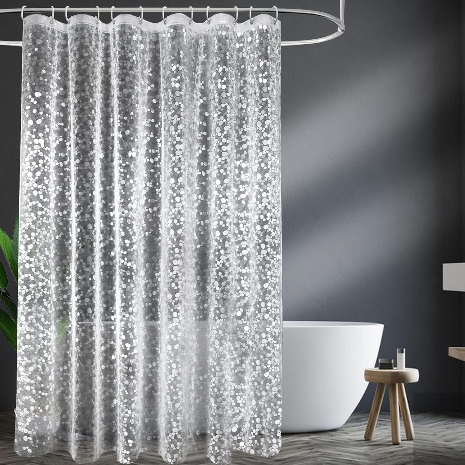 FSTIANXIA Shower Curtain for Bathroom,PEVA Fabric Curtain Bathroom Curtain with Grommets & Hooks,Washable Mould Proof Mildew Resistant (Cobblestone, 180 * 200cm)