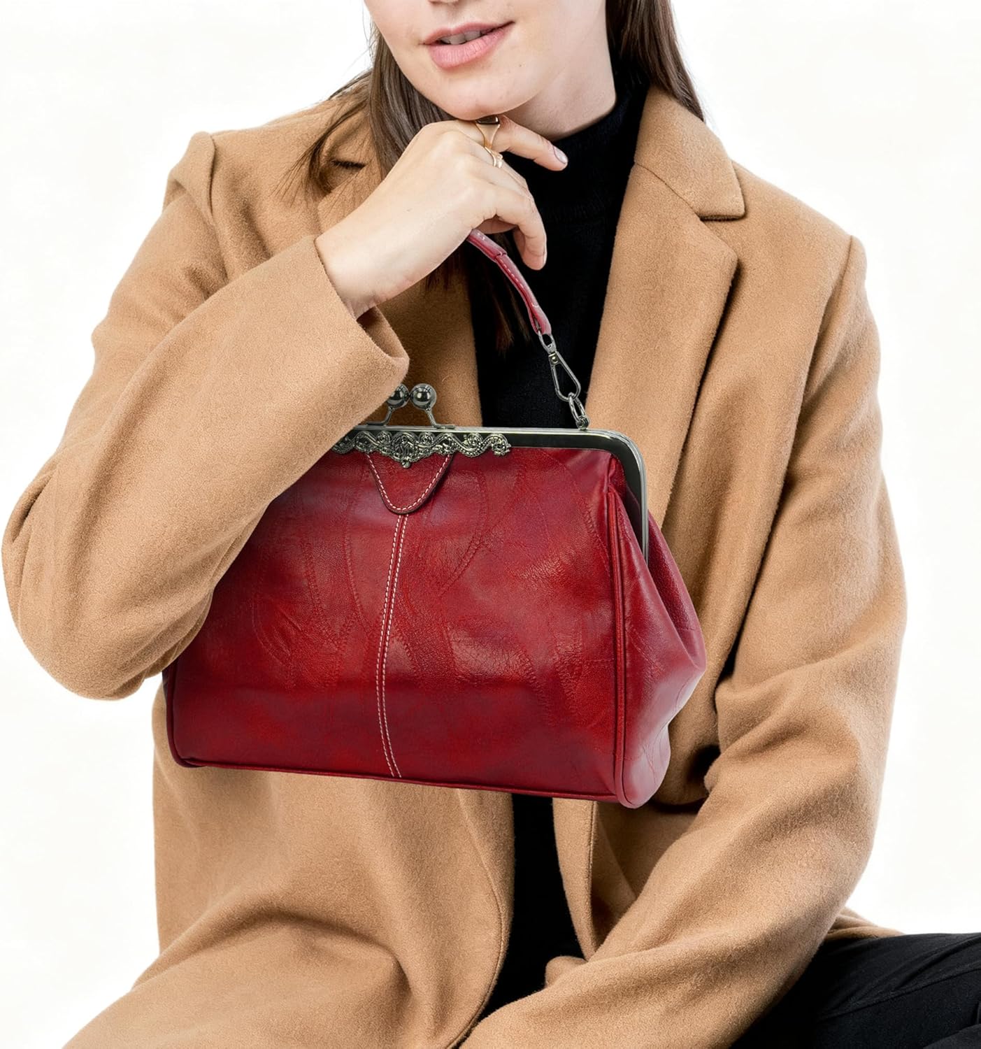 Purses for Women Vegan Leather Women's Handbag Crossbody with Kiss Lock Satchel Evening Clutch Purse Vintage Tote