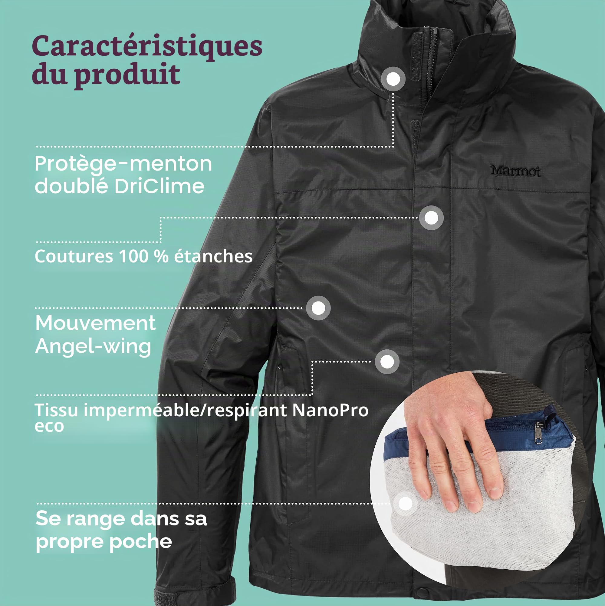 Marmot Men's PreCip Eco Jacket, Waterproof Jacket, Lightweight Hooded Rain Jacket