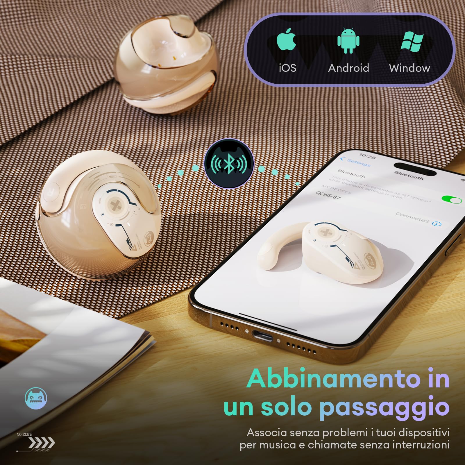 ZOMBIES CAT Cuffie Bluetooth, Cuffie Conduzione Ossea Auricolari Wireless Bluetooth 5.3 60 Ore Playtime Con Chiamate Chiare Mic IPX5 Waterprwoof Auricolari Per L'Allenamento Sportivo, B7 Bianco