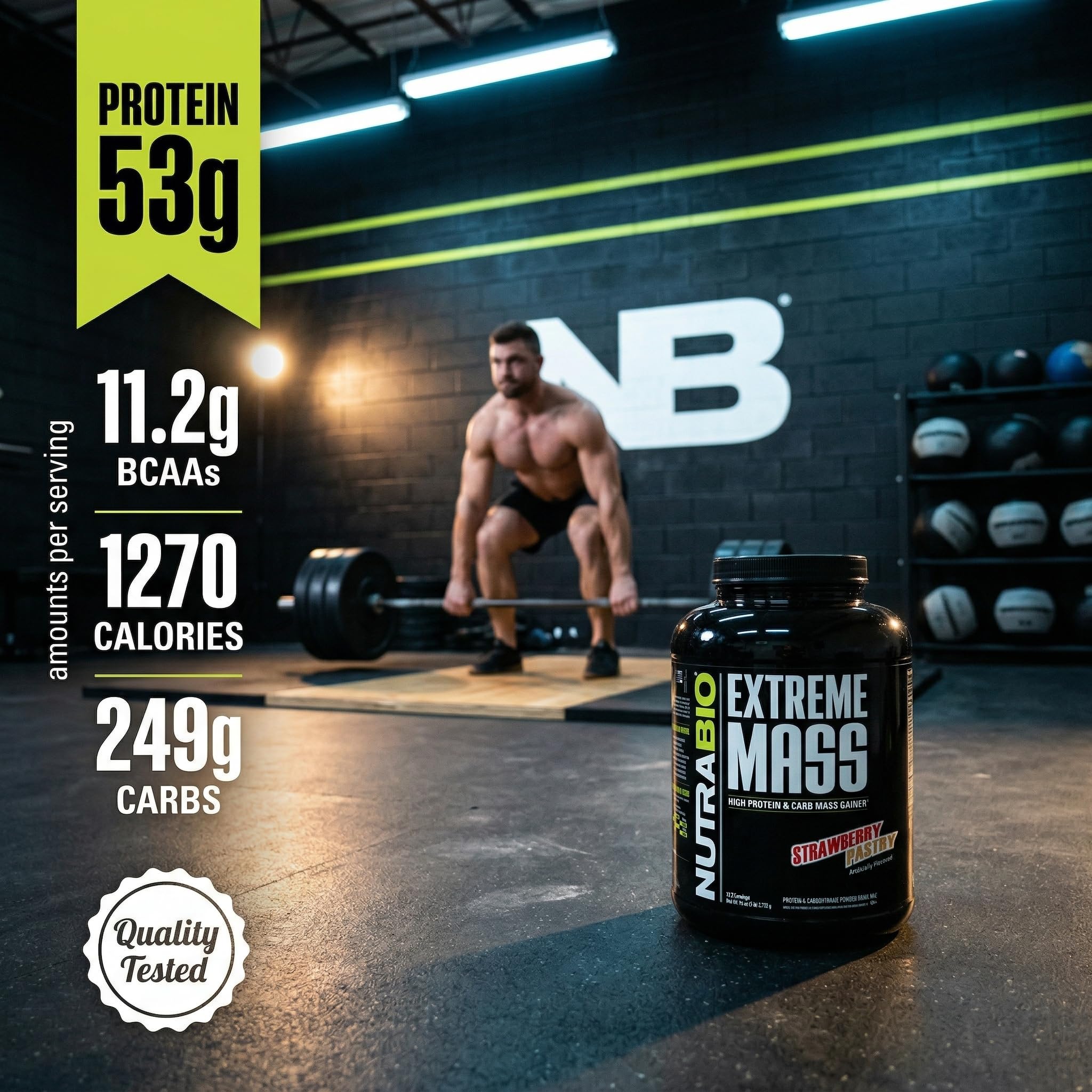 NutraBio Extreme Mass Gainer Protein Powder, 53G Protein, Clean Weight Gainer, Increase Muscle Mass, Full Spectrum Amino Acid - Strawberry Pastry, 6 Pound — Amazon image 3