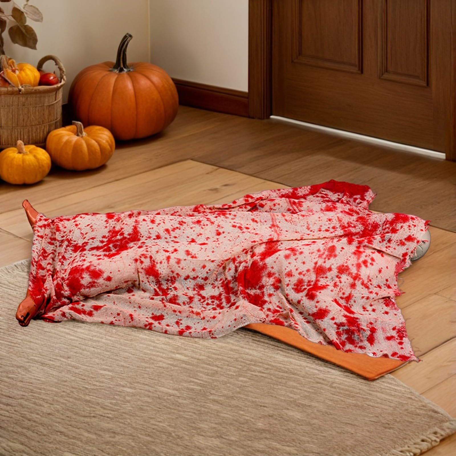 jojofuny Decorazione di Halloween per Esterni Effetto Luce e Suono con Tecnologia Attivata da Suono, Corpo Realistico di Vittima Morta Resistente per e Interni