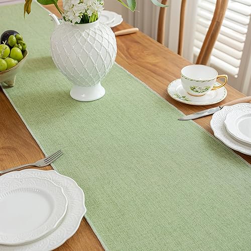 Miniatura 3 de Laolitou Camino de mesa verde de 72 pulgadas de largo, camino de mesa bohemio de granja, textura de lino de arpillera, decoración de mesa de comedor