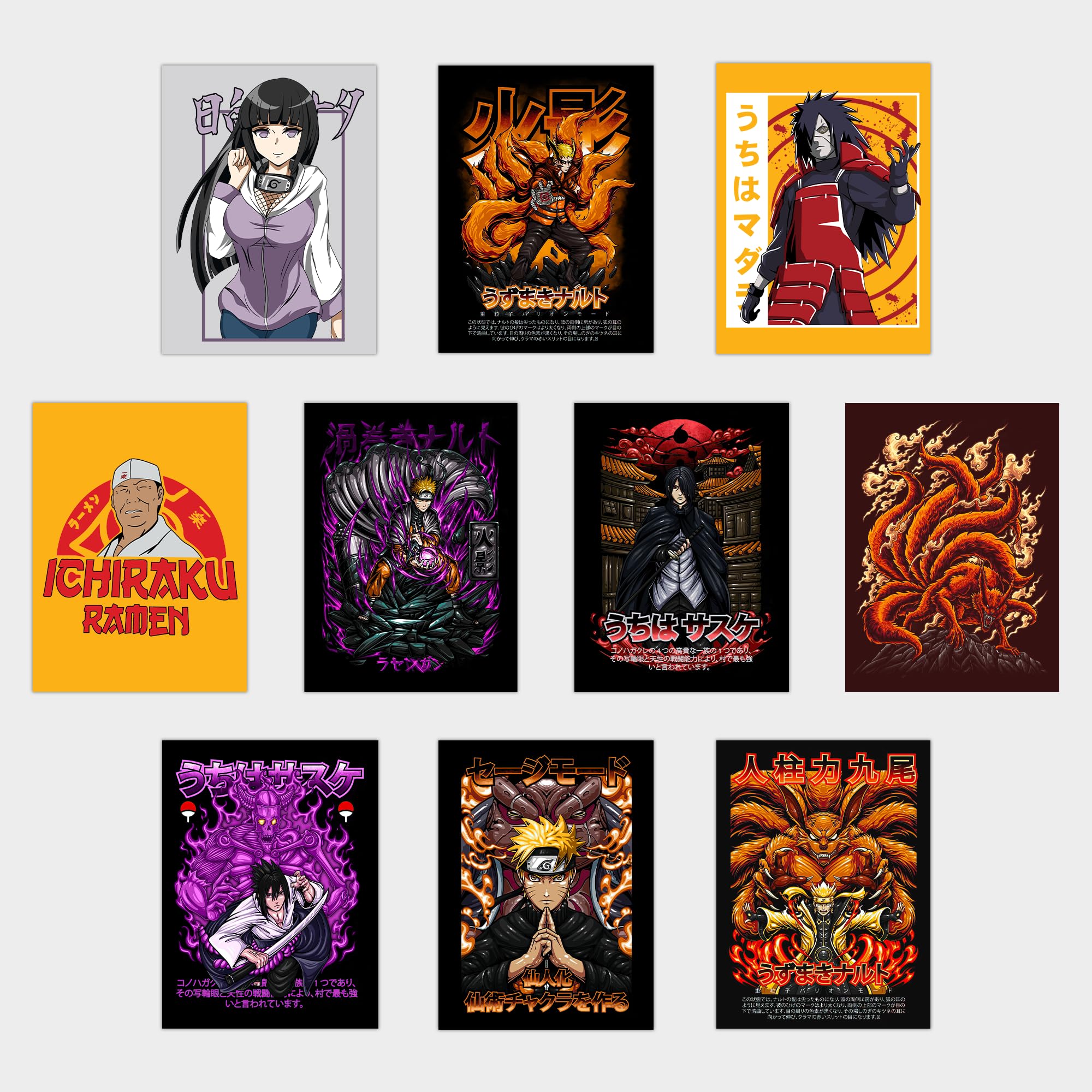 Anime Posters (Pack of 10) 300GSM A3 (12 * 18 INCHES) Hinata/Nine-Tails/Susano/Ichiraku Ramen/Sasuke/Madara/Uchiha/Sage Mode