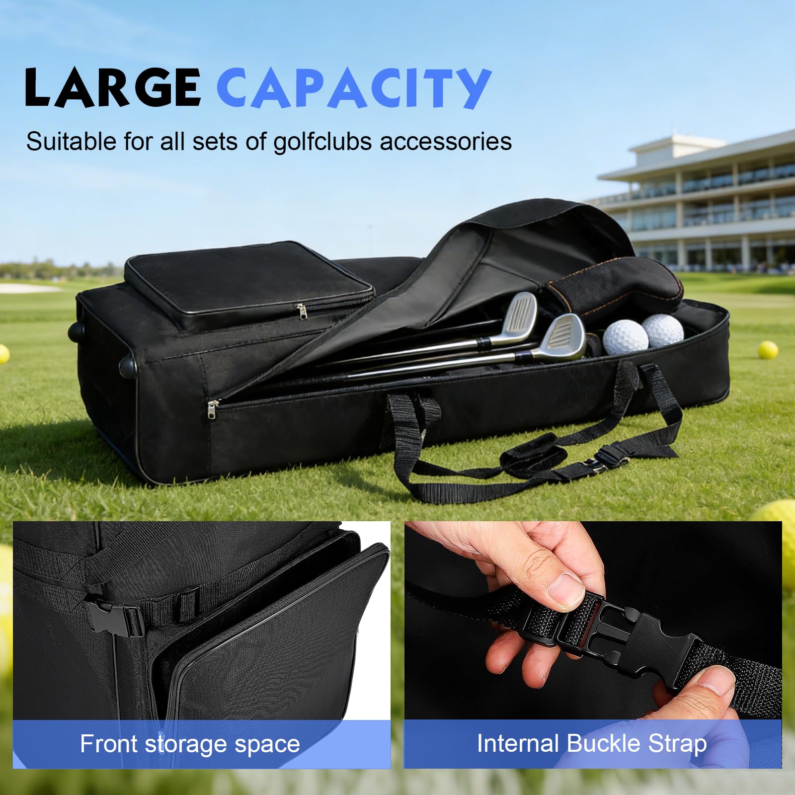 Sac de Voyage Golf avec Roues 128x38x23cm Oxford 900D Pliable Résistant à l'Eau Noir