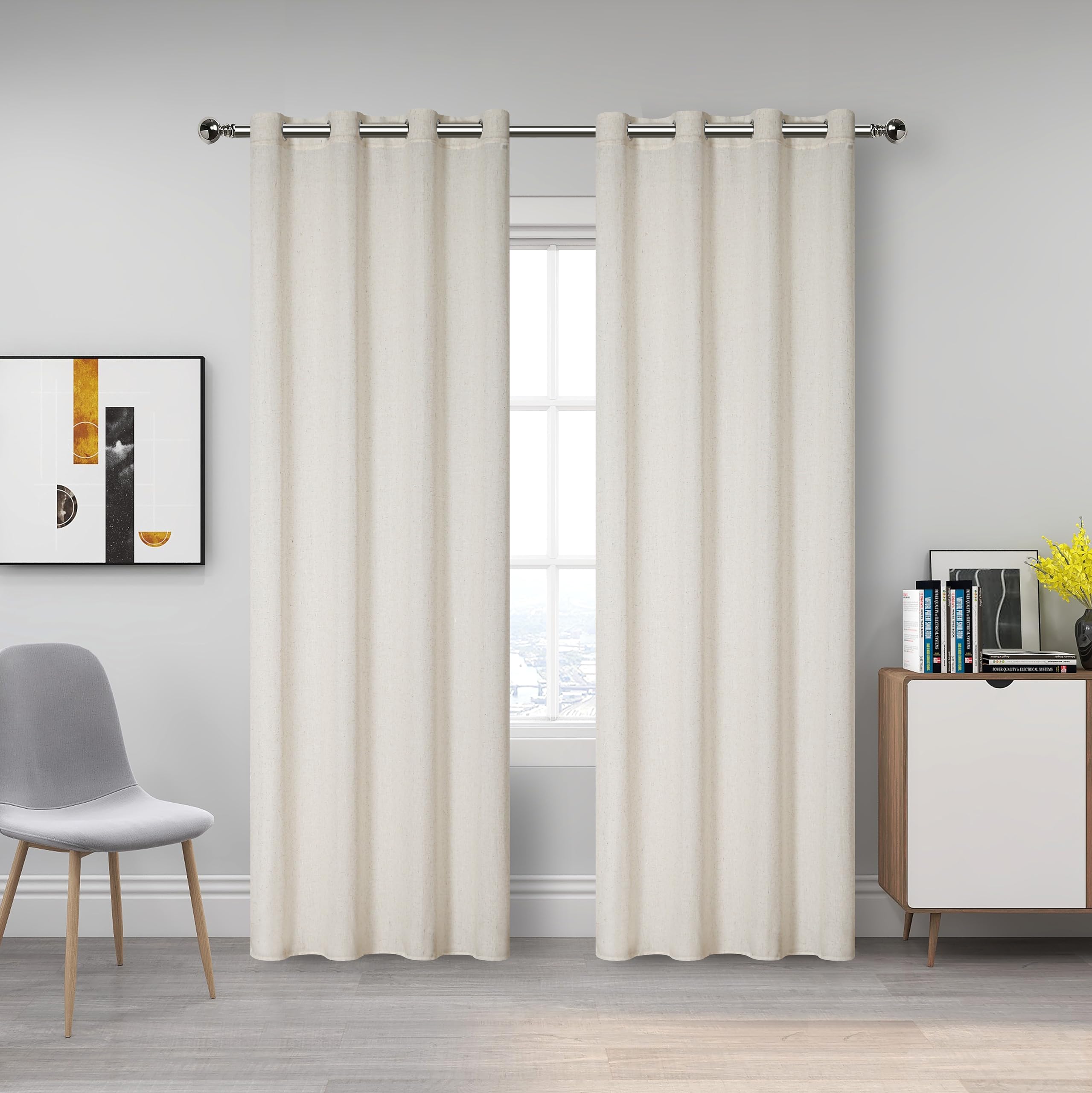 Miracle Home. Cortinas mordernas y Elegantes de 2 Piezas (Incluye una Pieza) para salón y Dormitorio con Ojales. Gardenia. 145cm (Ancho) x 260cm (Alto). Crudo