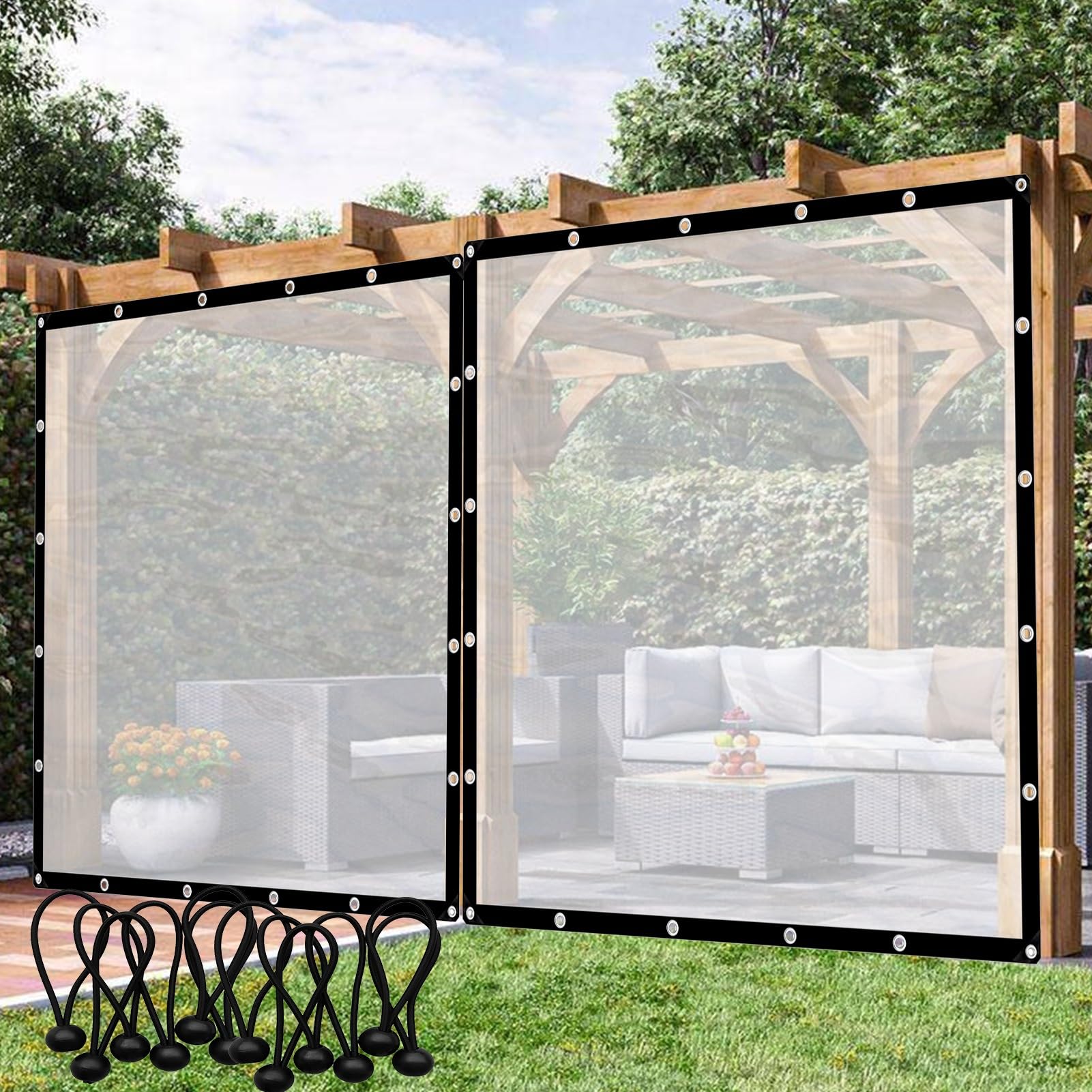 Pergola Waterproof Side Panels with Eyelets Transparent Outdoor Curtains Plastic Tarpaulin, for Gazebo, Gardens, Patios (Color : Clear, Size : 4x2m(13.12x6.56ft))