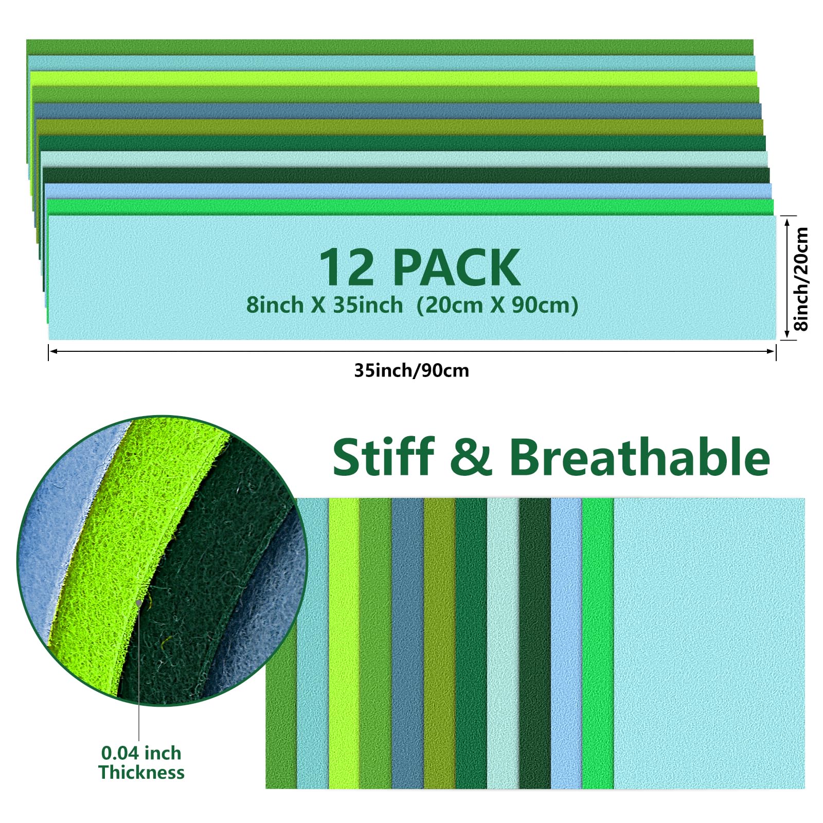 Paquete de hojas grandes de fieltro rígido, hojas de tela de fieltro para manualidades, 12 rollos de 8 x 35 pulgadas, color arcoíris suave, paquete de fieltro de 12 colores surtidos para niños
