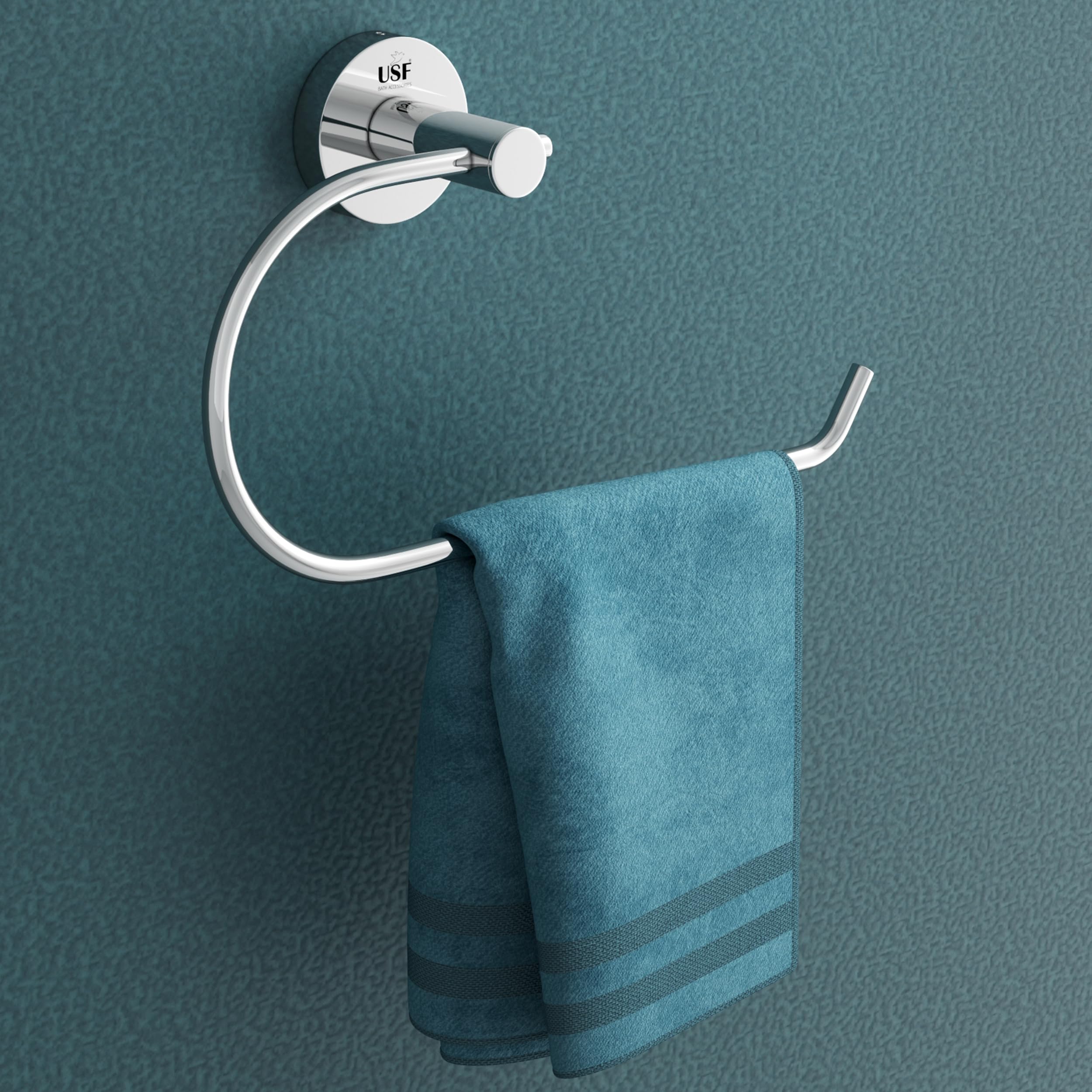 U-S-F BATH ACCESSORIES Towel Hanger for Wash Basin, 304 Stainless Steel Napkin Holder for Bathroom, Hand Towel Hanger, Towel Holder in Bathroom, Towel Ring Bathroom Accessories (Chrome) 1 Piece