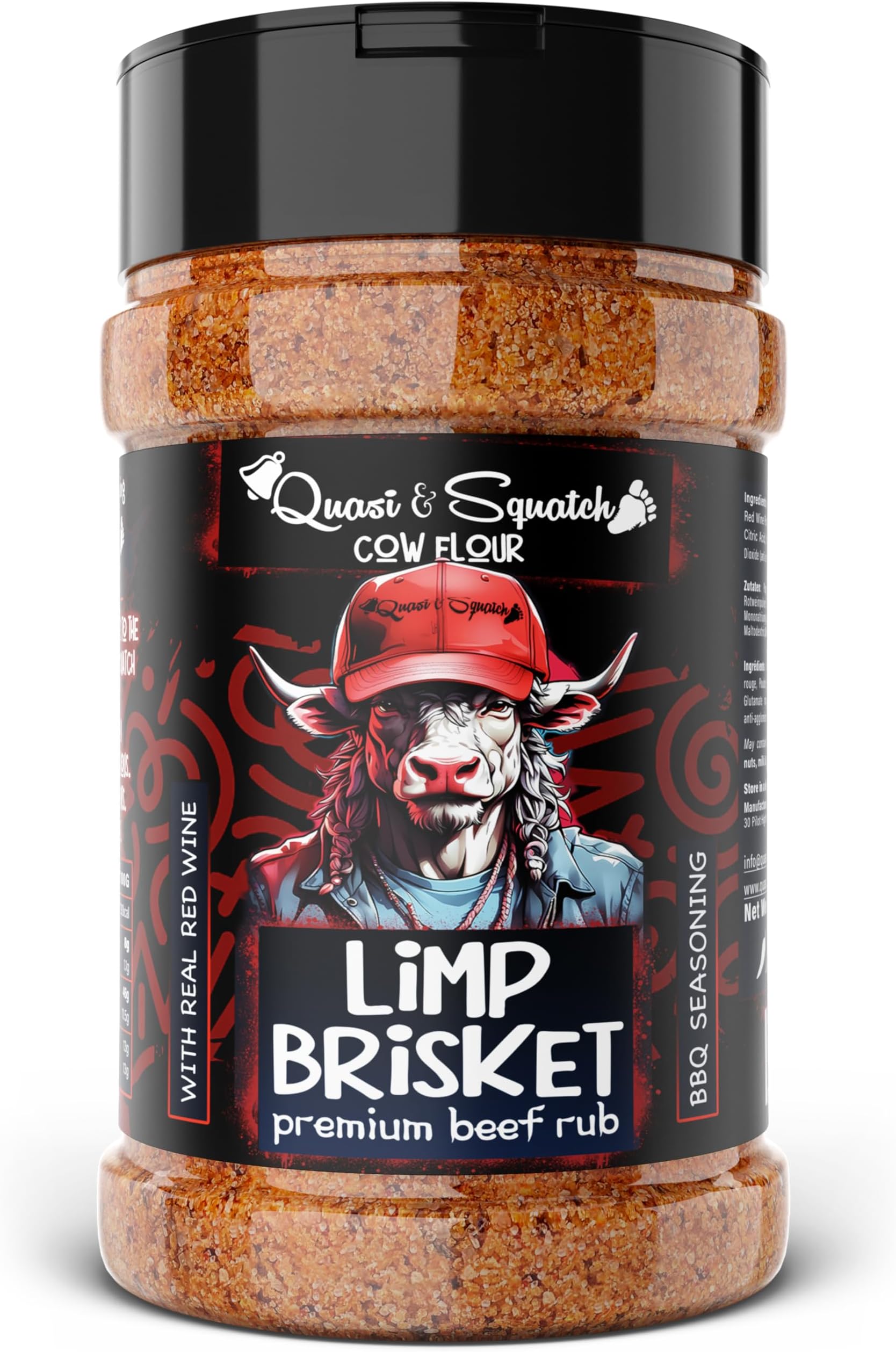 Quasi & Squatch Limp Brisket Beef Rub – Peppery Red Wine BBQ Dry Seasoning | Bold Rub for Brisket & Steak | 220 g Jar