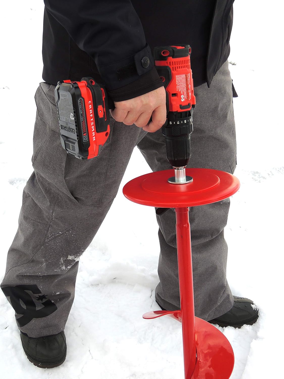 Ice Fishing Auger Stopper with Drill Bit Adapter (9"disc, fits up to 8" auger blades) for Cordless 20volt Lithium Battery Drills - Prevent Auger Blade from Slipping Beneath The Ice.
