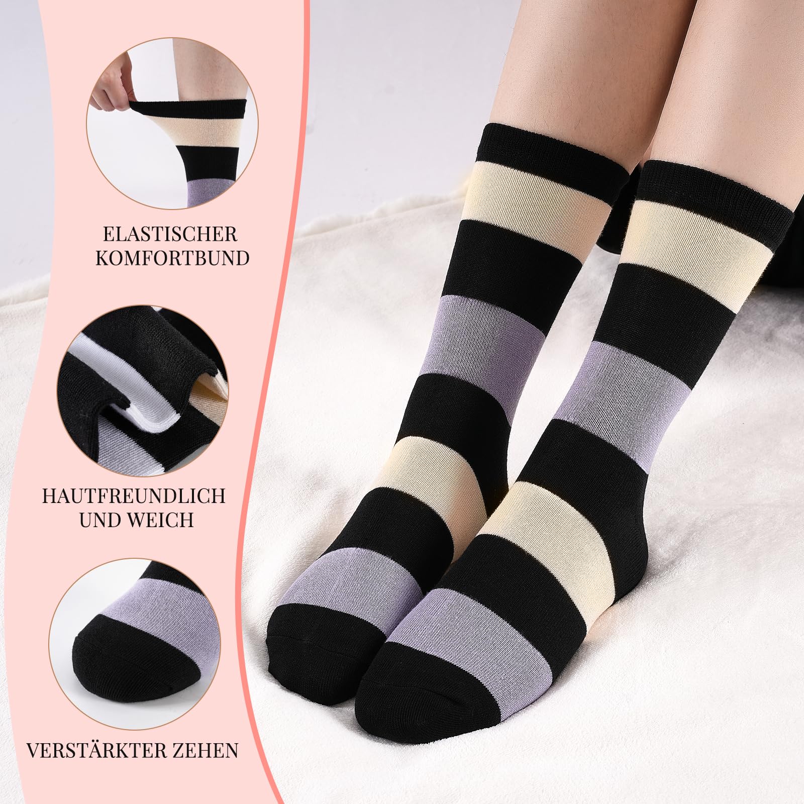 Cirorld 10 Paia Calze Donne Colorate Cotone 39-42, Medie Lunghe, Sport Comode, Invernali Transpiranti, Design a Strisce & Polka