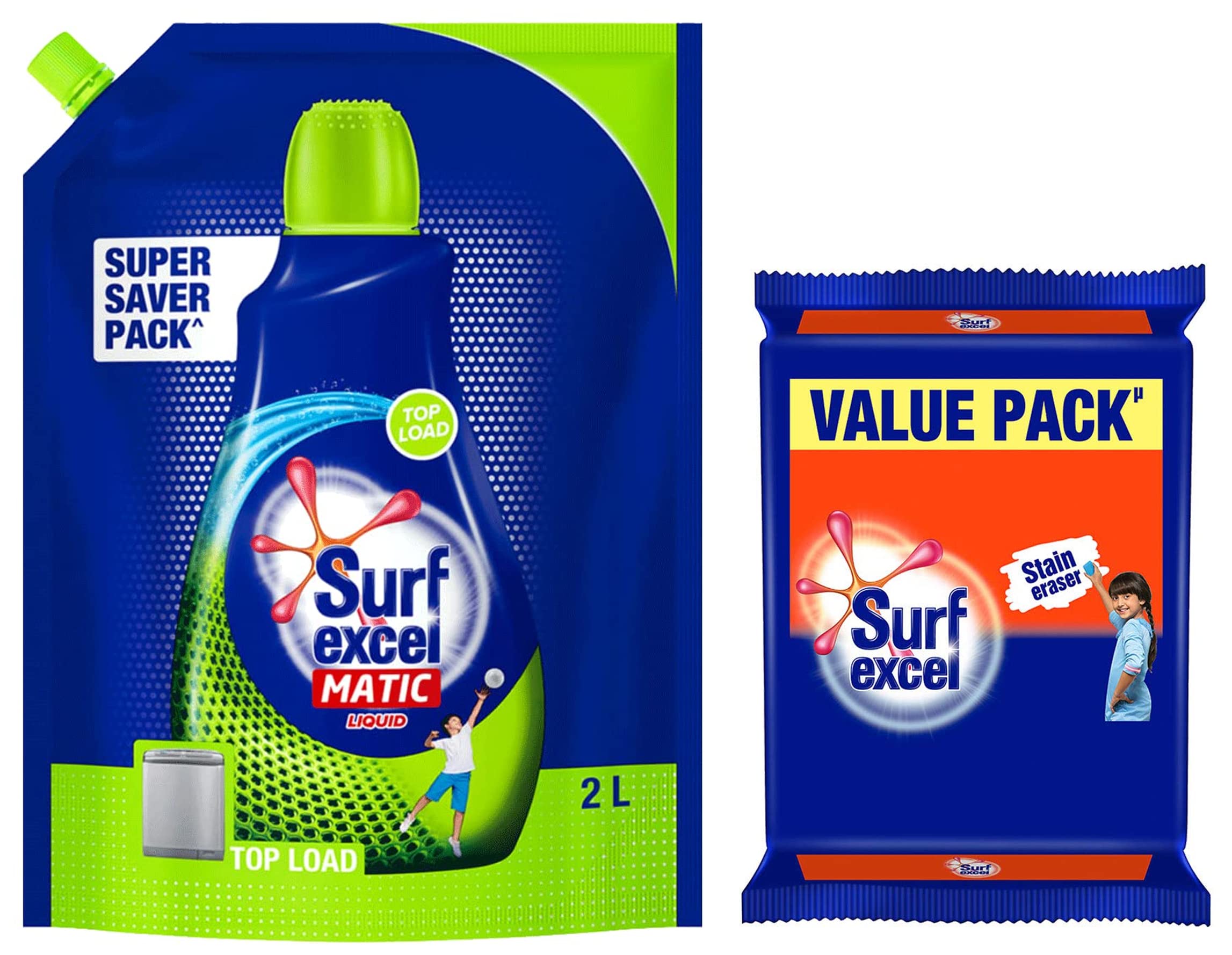 Surf Excel Matic Top Load Liquid Detergent 2 L Refill & Surf Excel Detergent Bar, Laundry Detergent Bar For Clothes, Removes Tough Stains, New long lasting fragrance, 4x200 g