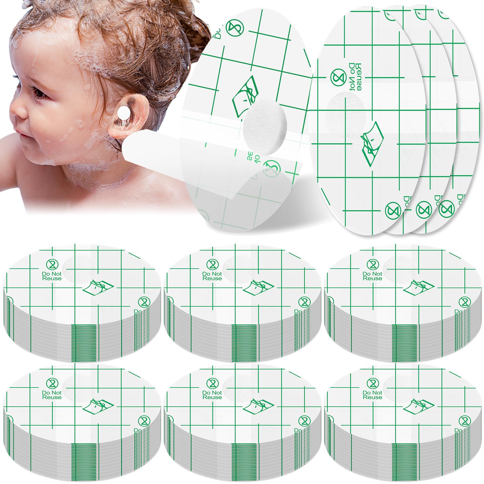 Teling 300 Pcs Disposable Baby Ear Covers for Swimming Waterproof Baby Shower Ear Covers for Bath Protector Newborn Stickers Cotton Ball Bath for Kids