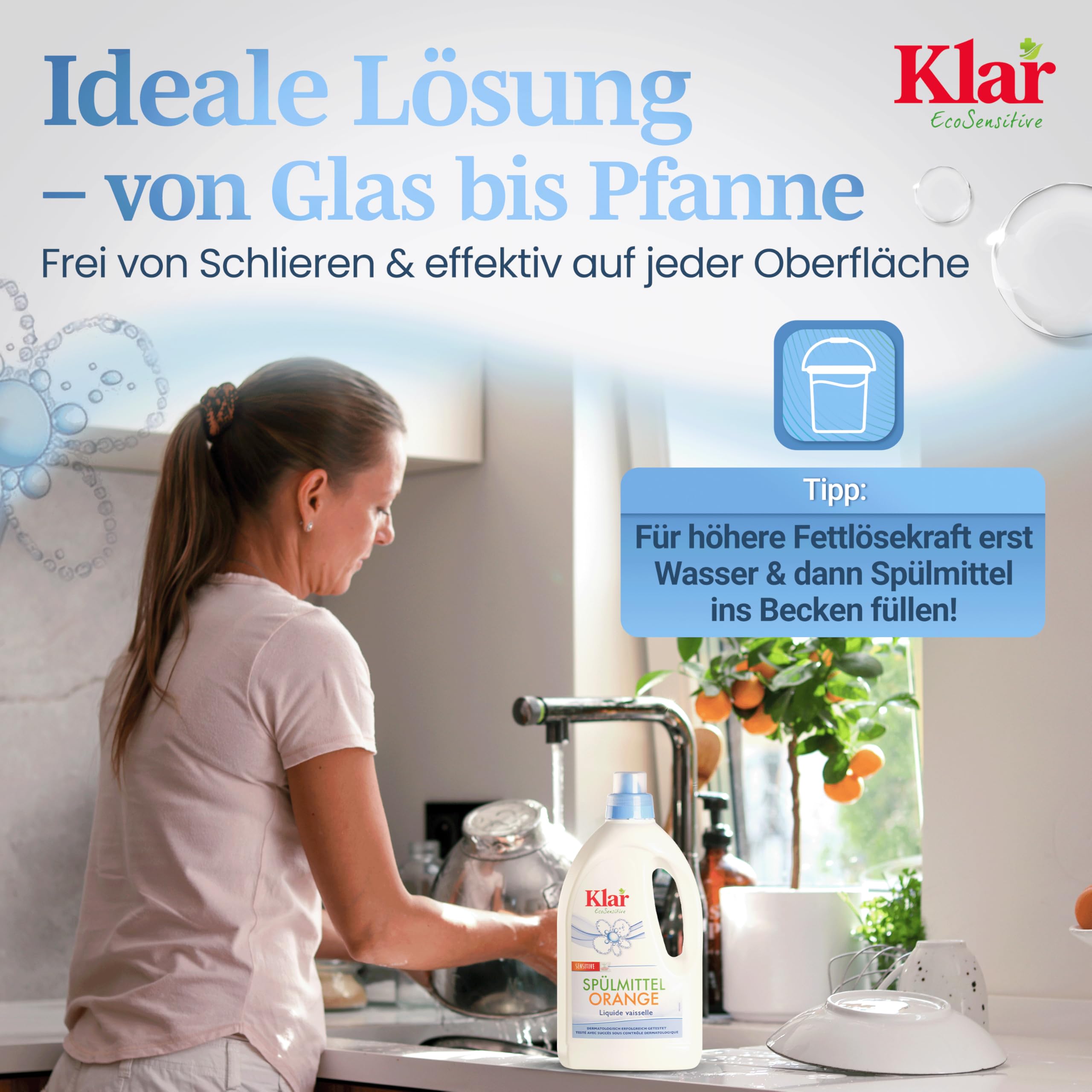 Klar EcoSensitive Spülmittel ORANGE, 1,5l - Spüli mit hoher Fettlösekraft