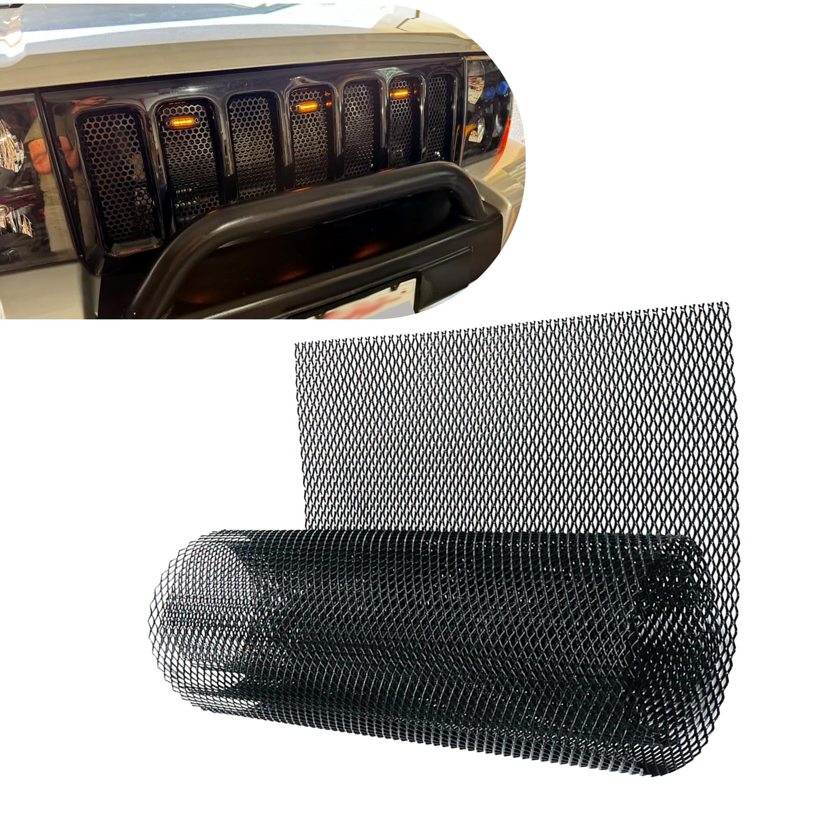 Rejilla universal para coche de 40 x 13 pulgadas, de aleación de aluminio, inserto de parachoques para rejilla automotriz, orificio rómbico de 3 x 6 mm, rejilla multifuncional negra