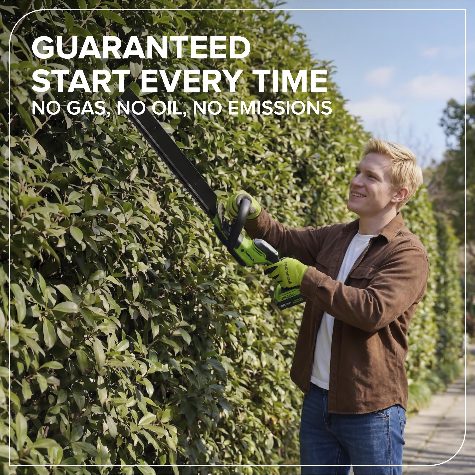 Greenworks Akumulatorowe nożyce do żywopłotu 24 V 51 cm, silnik bezszczotkowy, 28 mm podwójne ostrze, zintegrowana wymiotka Hedge Sweeper, ergonomiczny uchwyt, tylko narzędzie HT2002DA1