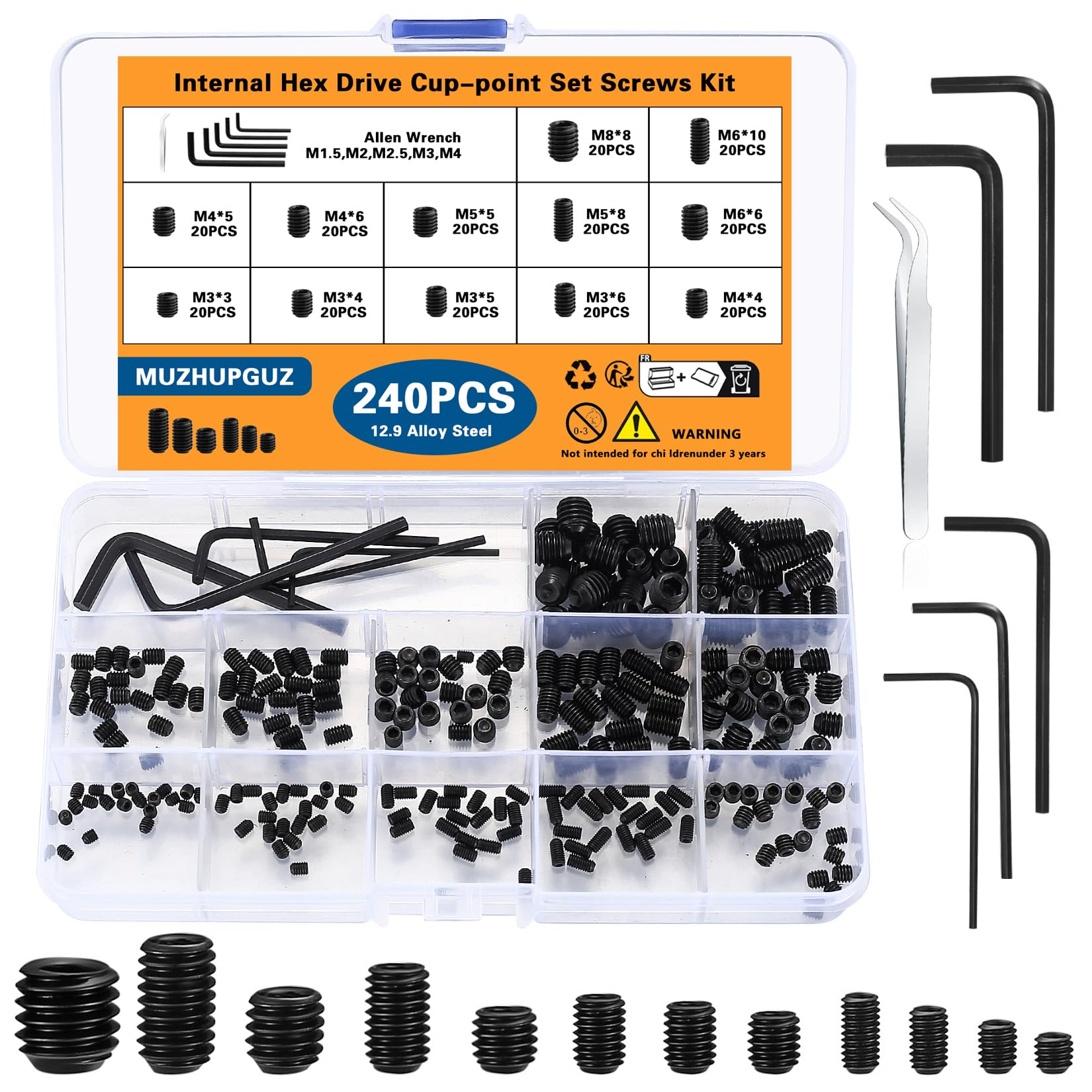 360 Allen Head Screws Set - Stainless Steel & Hex Wrench -11