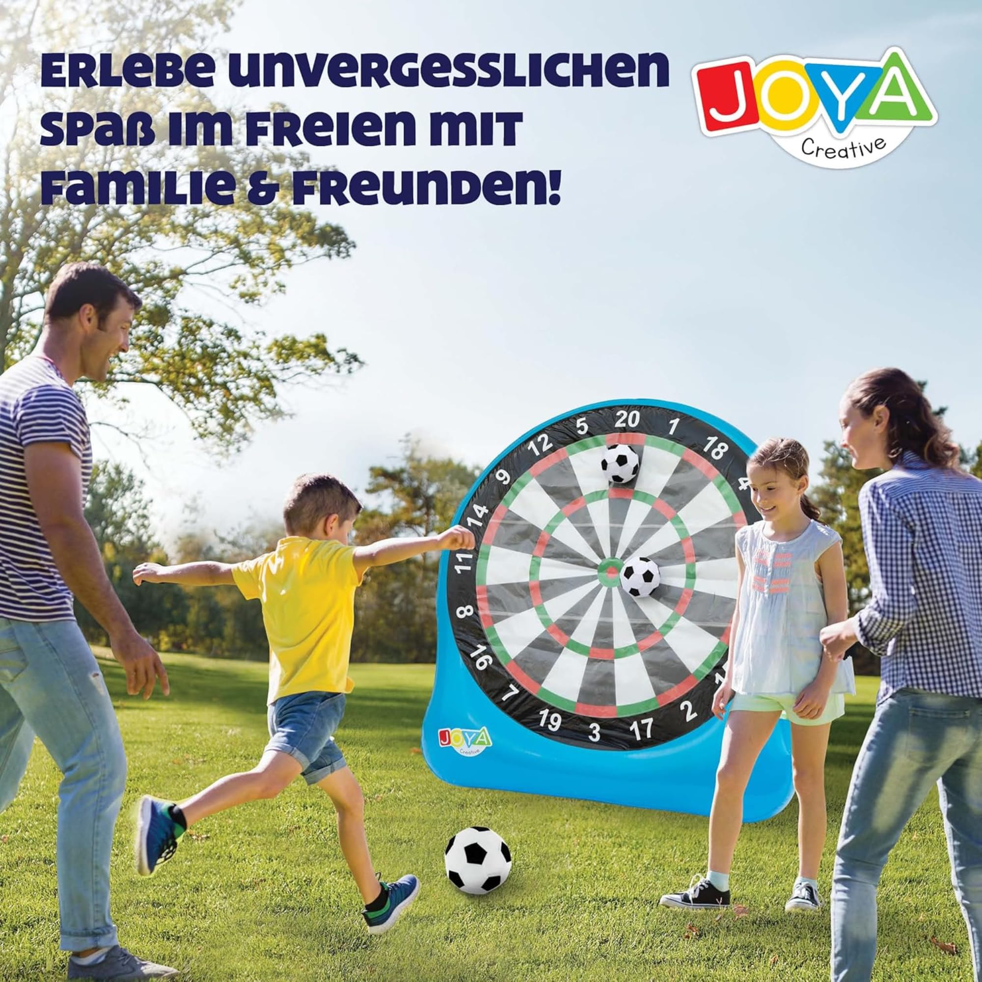 Fußball Dart XXL aufblasbar - Fußballdart Set für Outdoor - XXL Fussballdart für Garten - Inkl. 3 Bälle & Reparaturset - Ideal für Gartenpartys, Events & Familientreffen