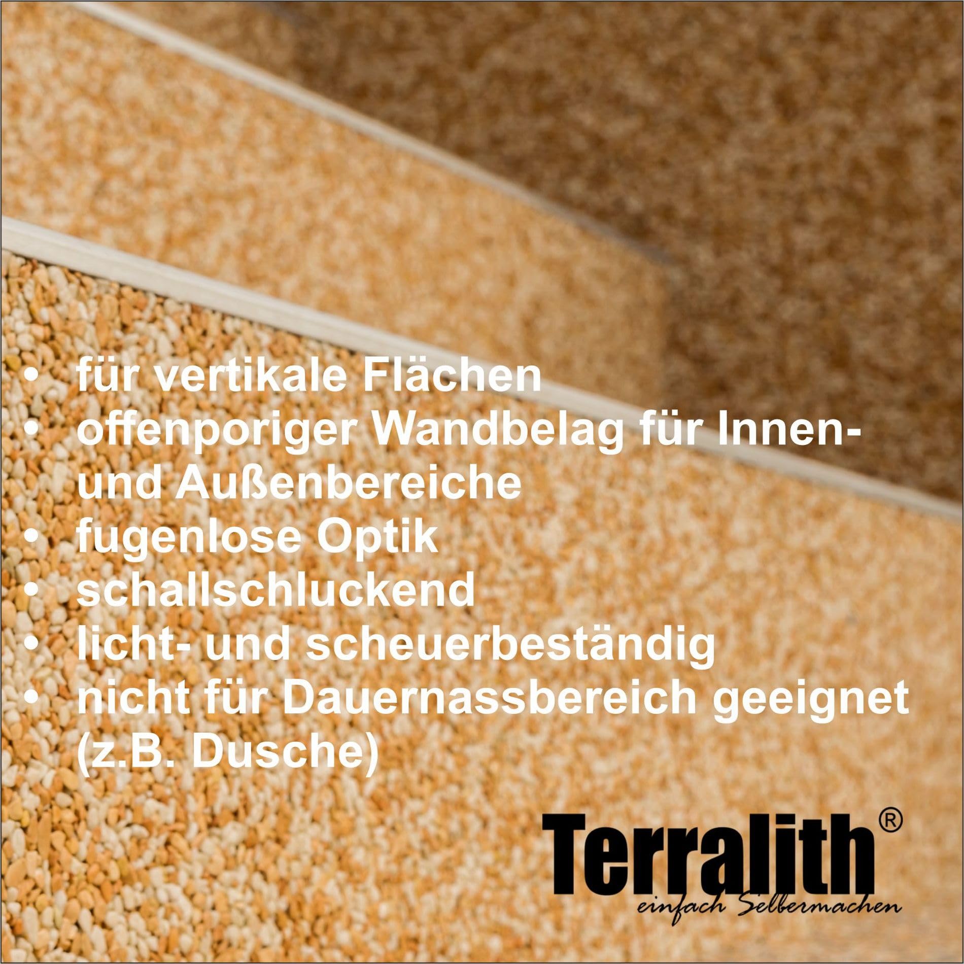 Terralith Steinteppich Marmor Komplett-Set für 1qm - Körnung: fein - 2-4mm mit Reinacrylat Bindemittel - für Wand in natur (colorato due)
