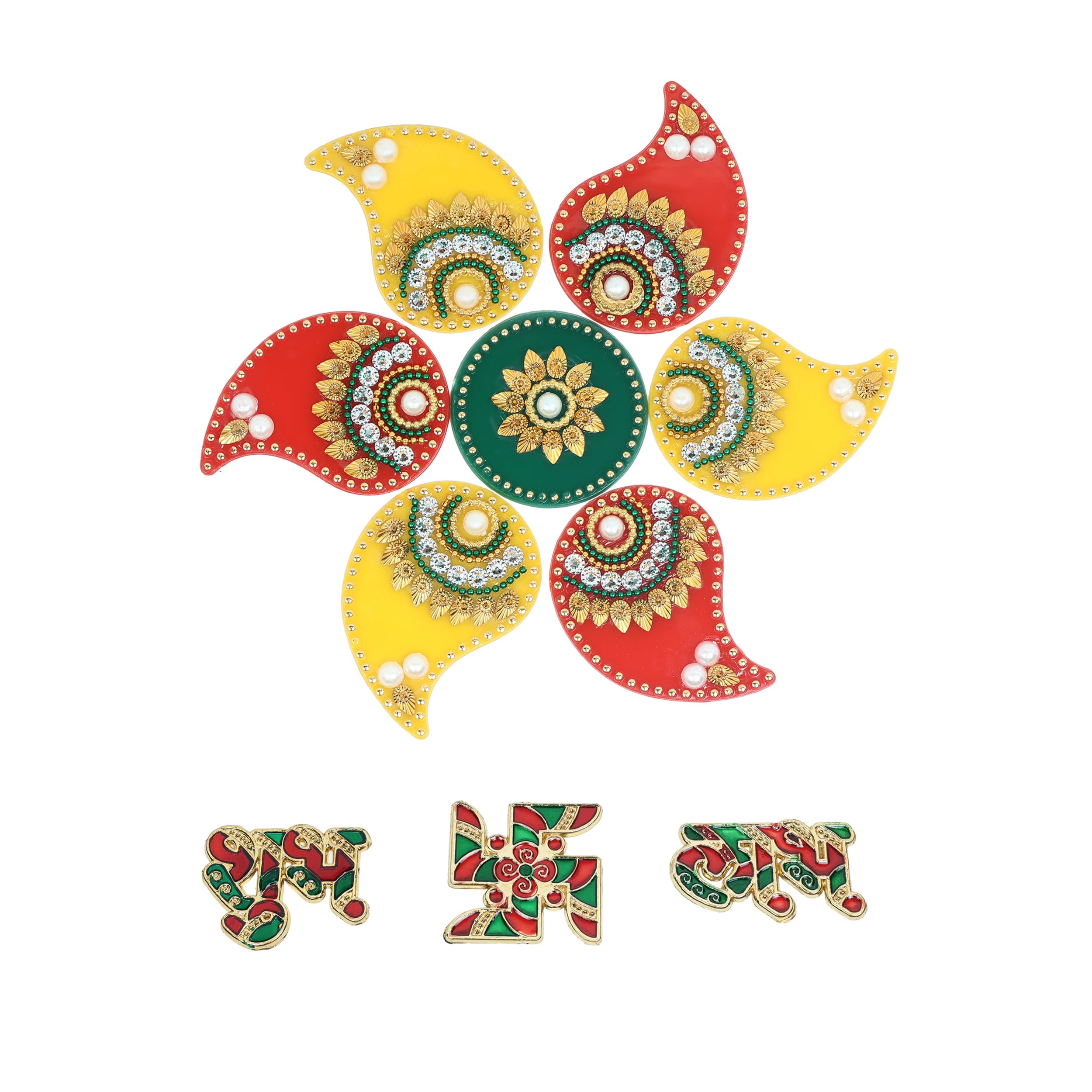 Multicolor Acrylic Dipak Design Rangoli Set with Shubh Labh Decorative Traditional Handmade Rangoli Sticker Indian Pooja Decor for Home Diwali Gift Wedding Decor Housewarming Gift - - STB05