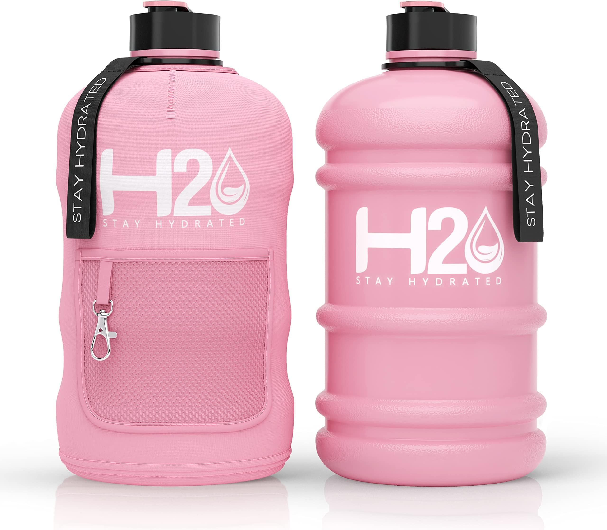 H2O Bottles - 2.2 Litre Water Bottle - Extra Strong Flex Material - Drop Proof, Pop Insulated Sleeve - 2.2L Large Gym Sports Bottle, BPA FREE