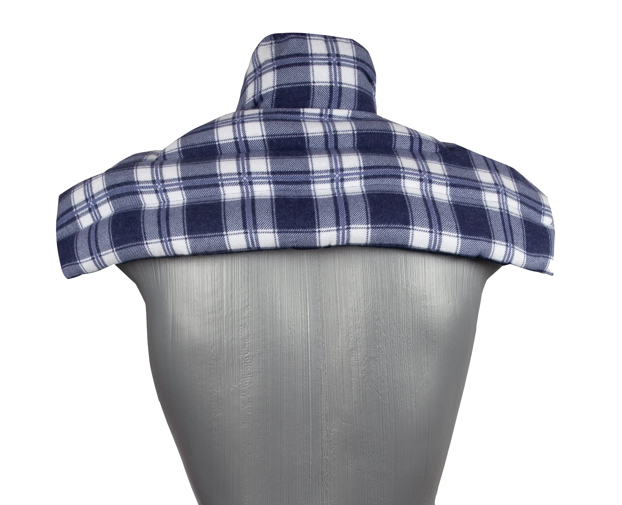 Bio-Dinkelkissen Schulter & Nackenkissen mit Kragen. Nacken Wärmekissen, Körnerkissen - Wärme und Kälte - Kissen mit Bio-Dinkel, Flanell karo-blau