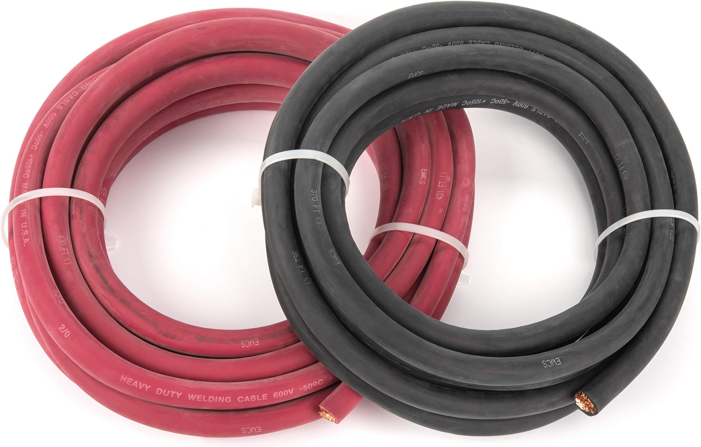 2/0 Gauge Premium Welding Cable Black + Red Combo Pack - 20 Feet of Each - Made in USA
