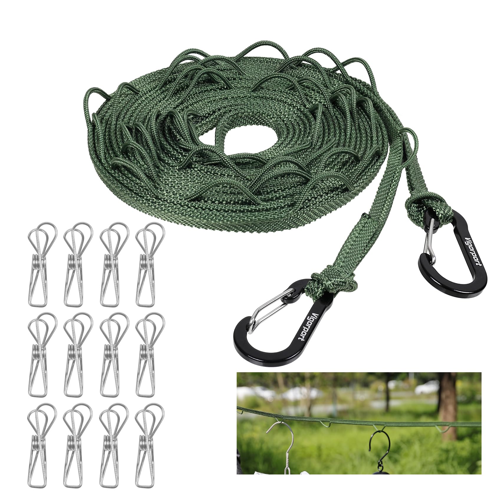 Vigorport Portable Travel Clothesline, Windproof Clothes Line with Hang Hole, Indoor and Outdoor Laundry Line with Clothespins for Hotel, Camping, RV, Cruise Ship