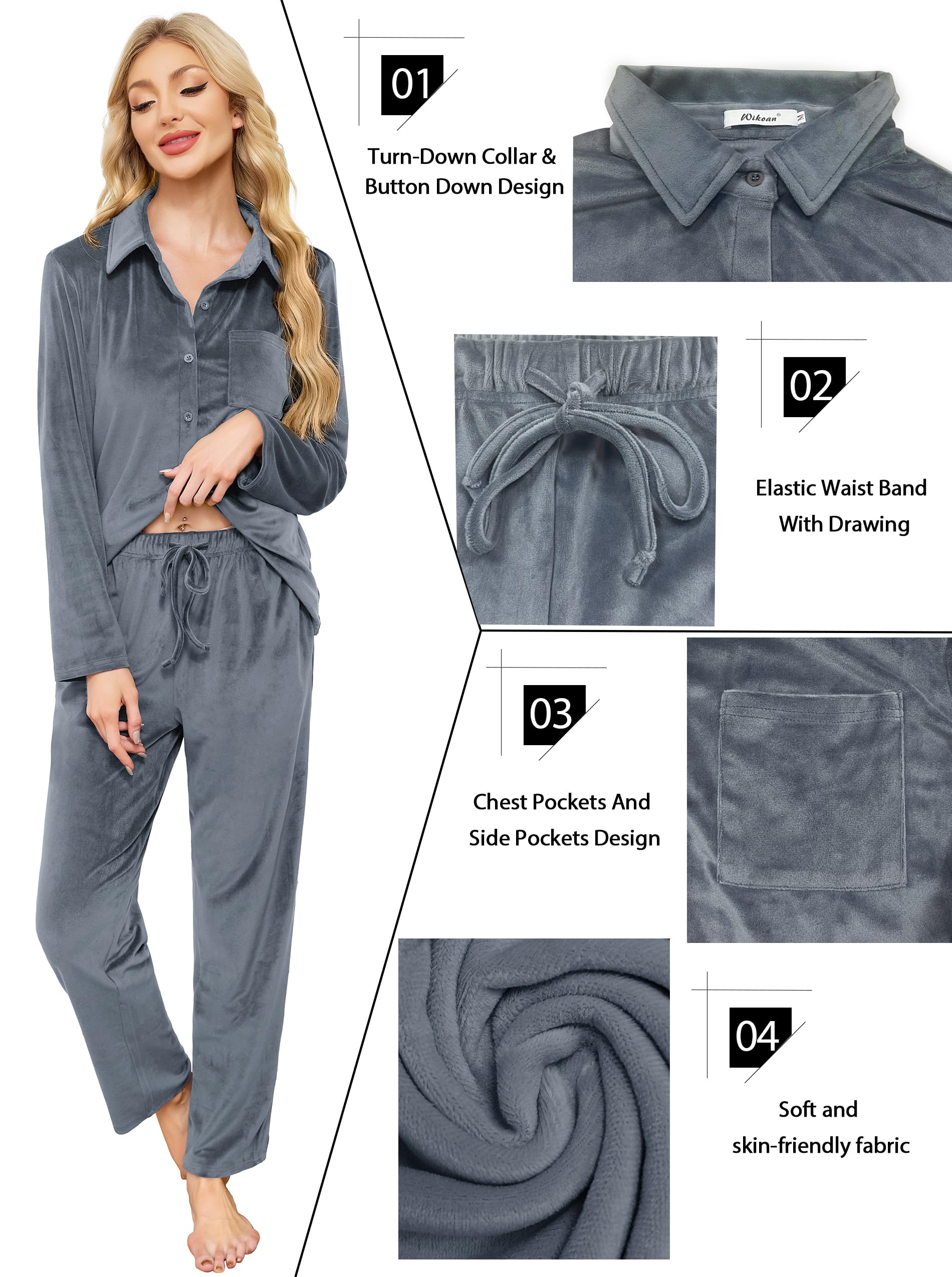 Wikoan Conjunto de Pijama Mujer Pijama de Invierno Felpa de una Cara para Mujer